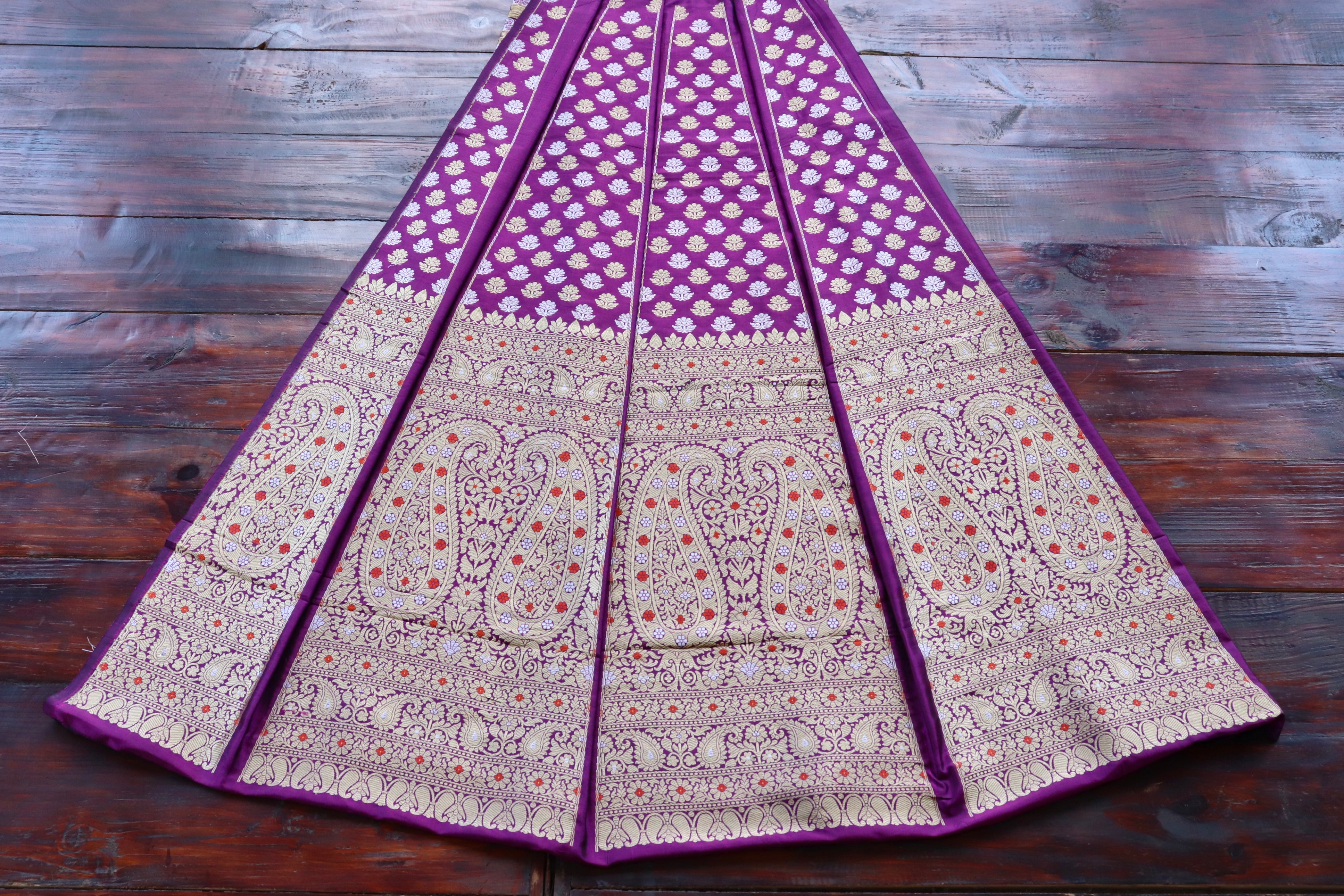 Purple Meenadar Cutwork Pure Silk Banarasi Lehenga