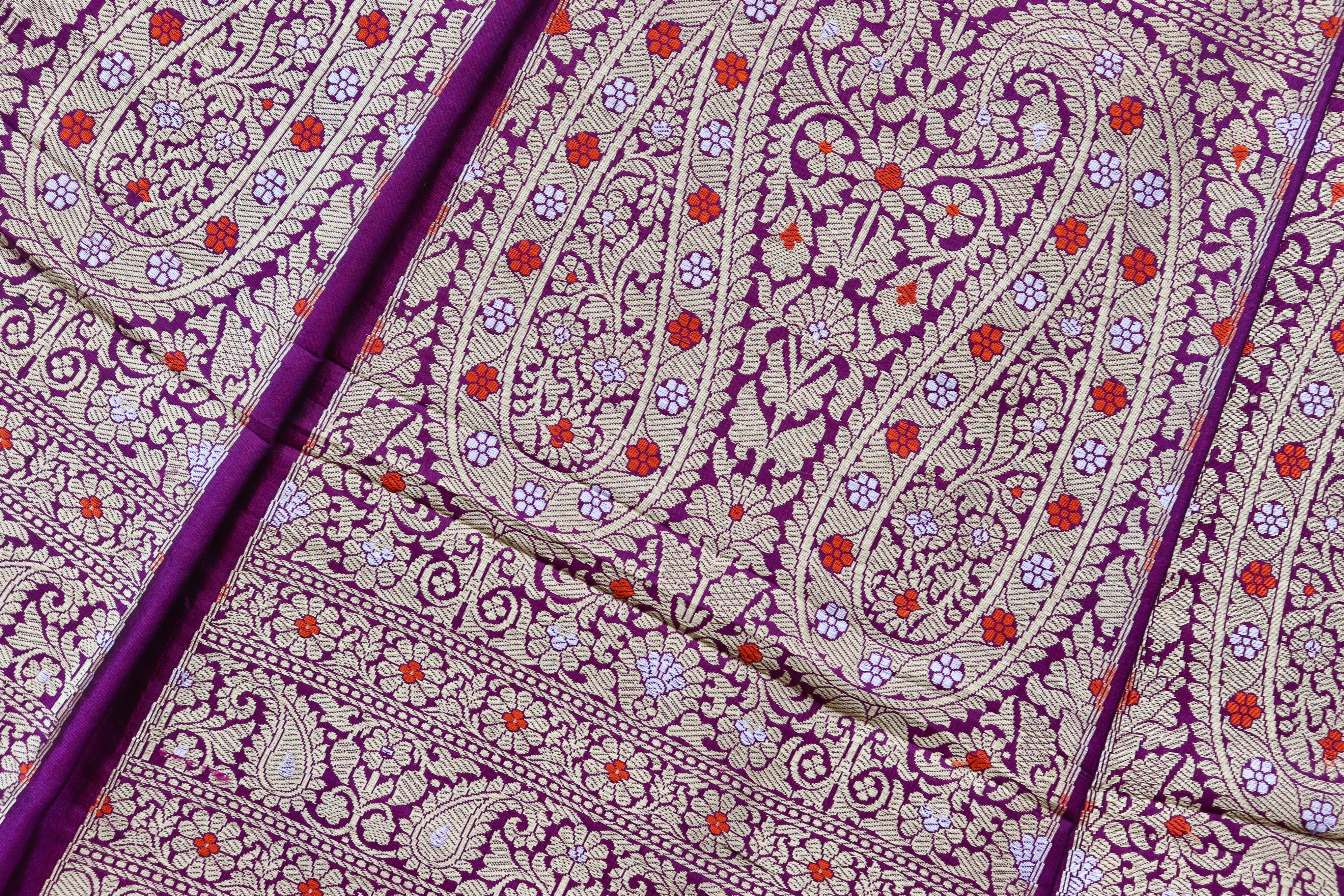 Purple Meenadar Cutwork Pure Silk Banarasi Lehenga