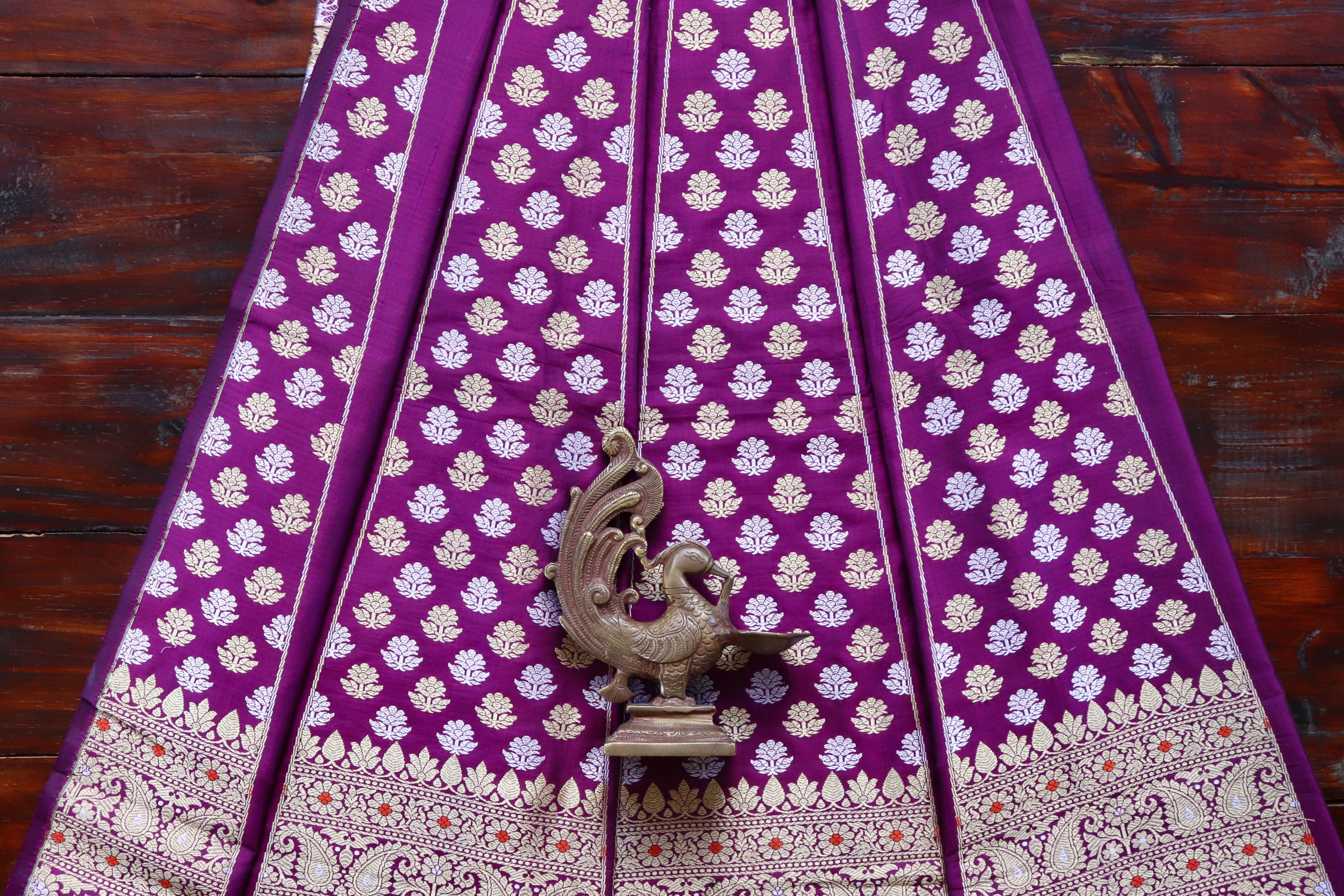 Purple Meenadar Cutwork Pure Silk Banarasi Lehenga