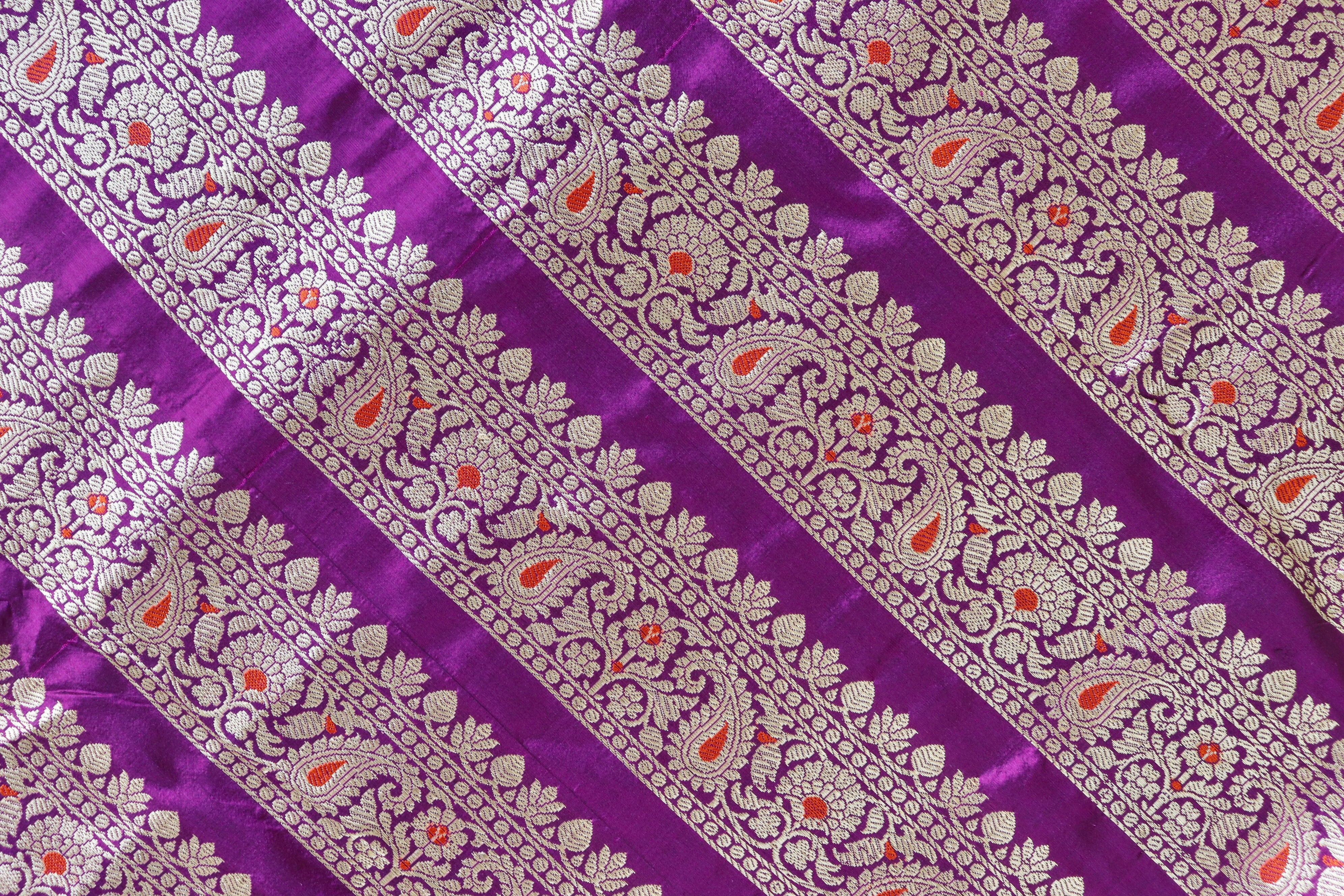 Purple Meenadar Cutwork Pure Silk Banarasi Lehenga