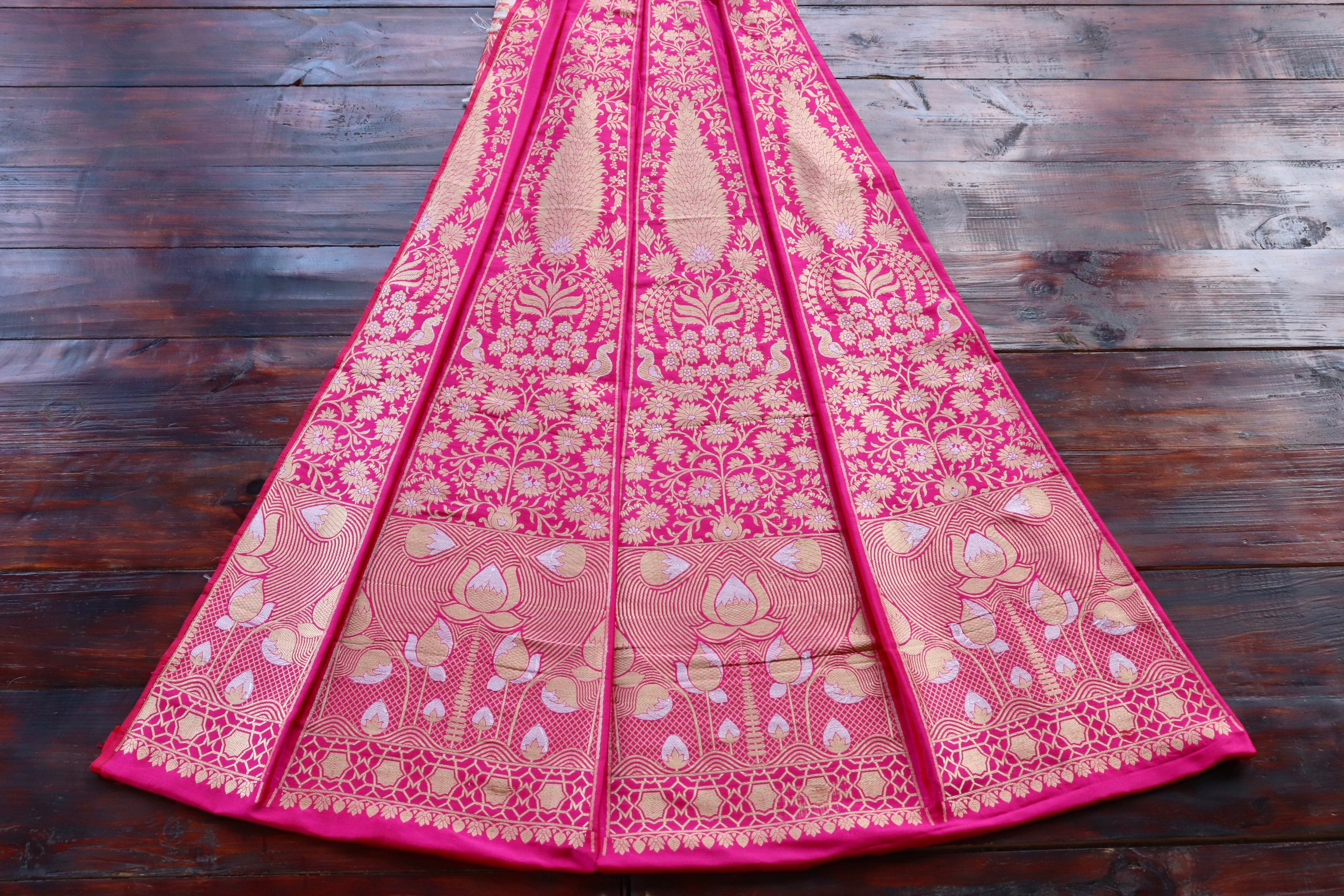 Rani Pink Meenadar Cutwork Pure Silk Banarasi Lehenga