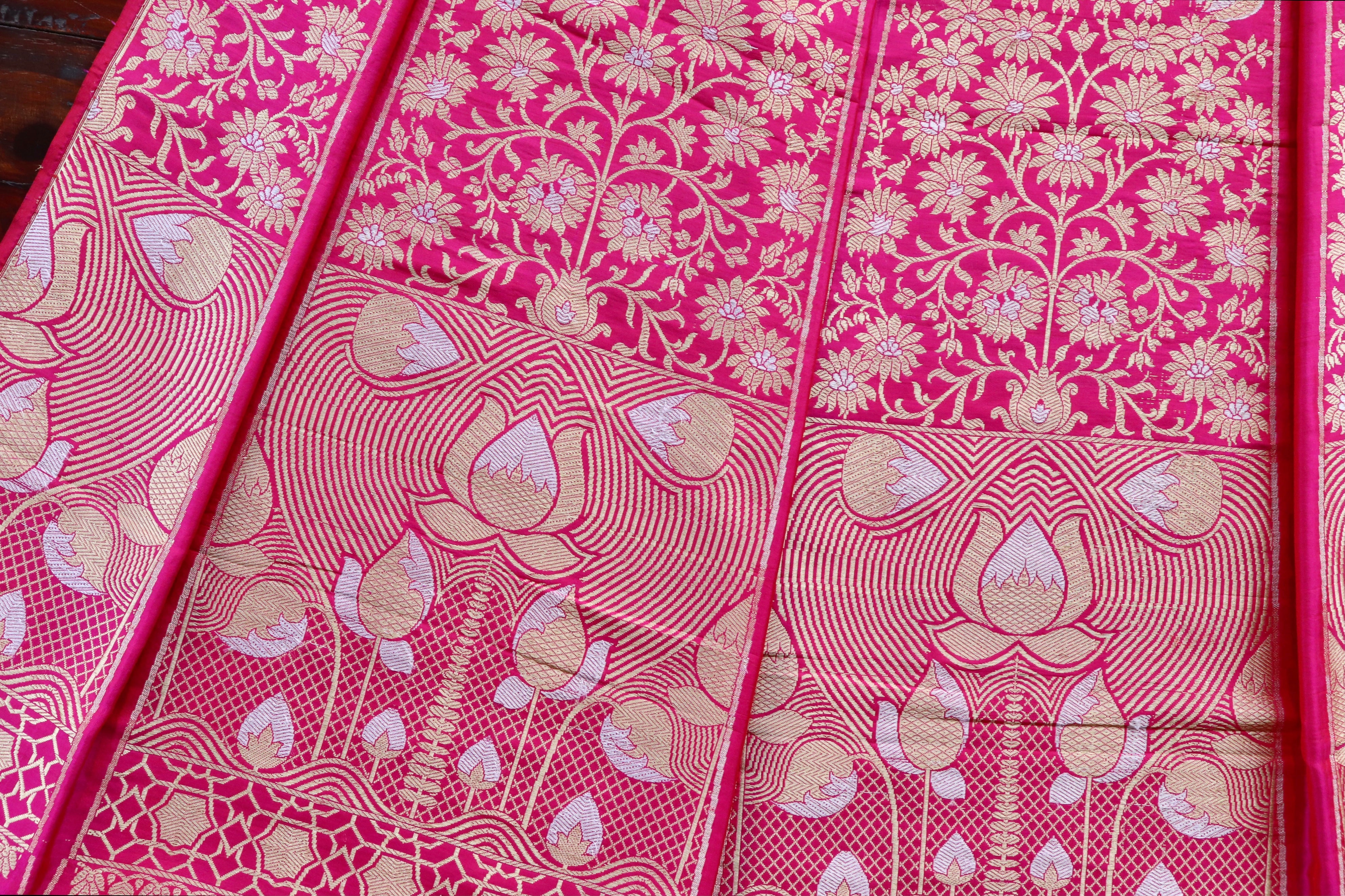 Rani Pink Meenadar Cutwork Pure Silk Banarasi Lehenga