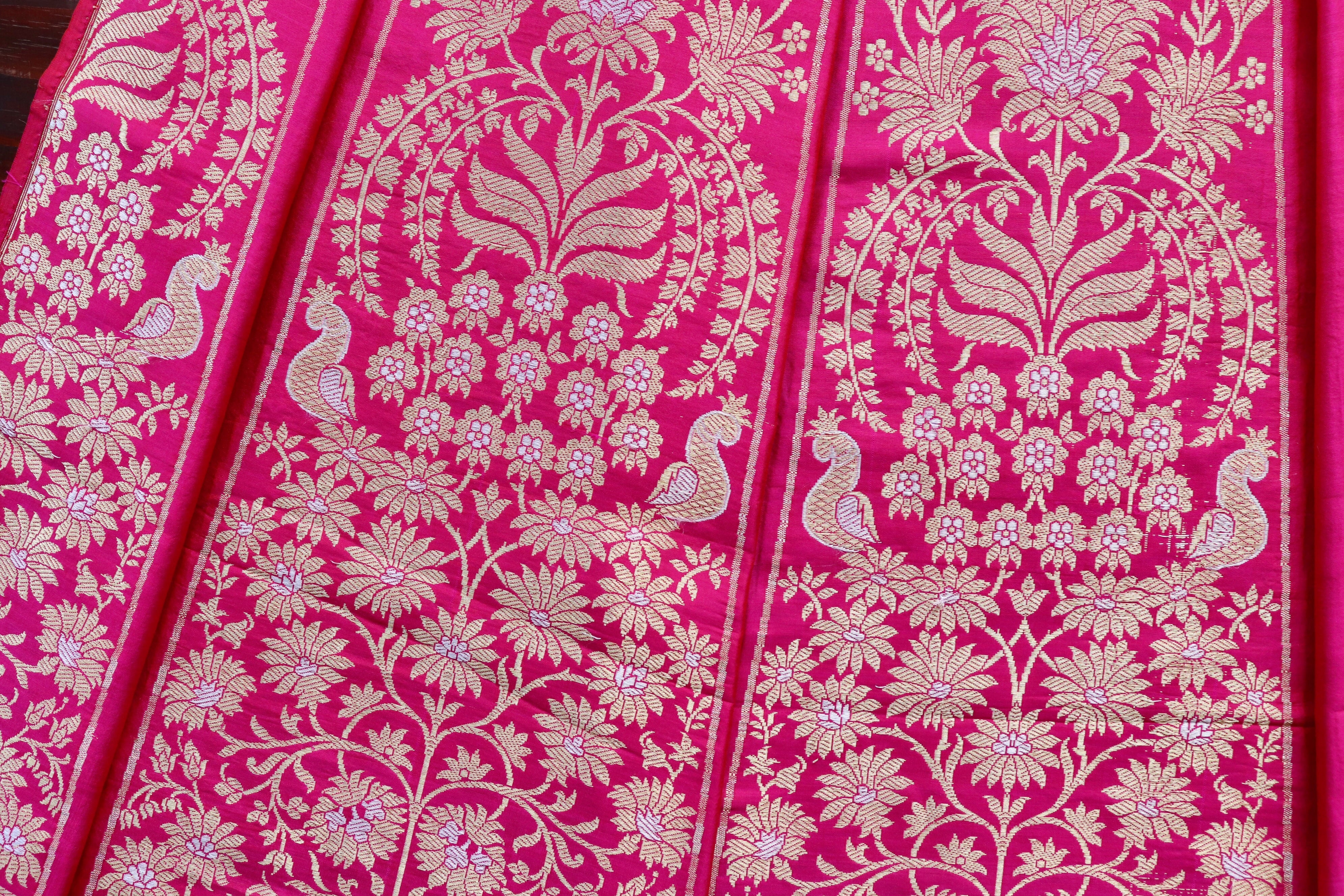 Rani Pink Meenadar Cutwork Pure Silk Banarasi Lehenga