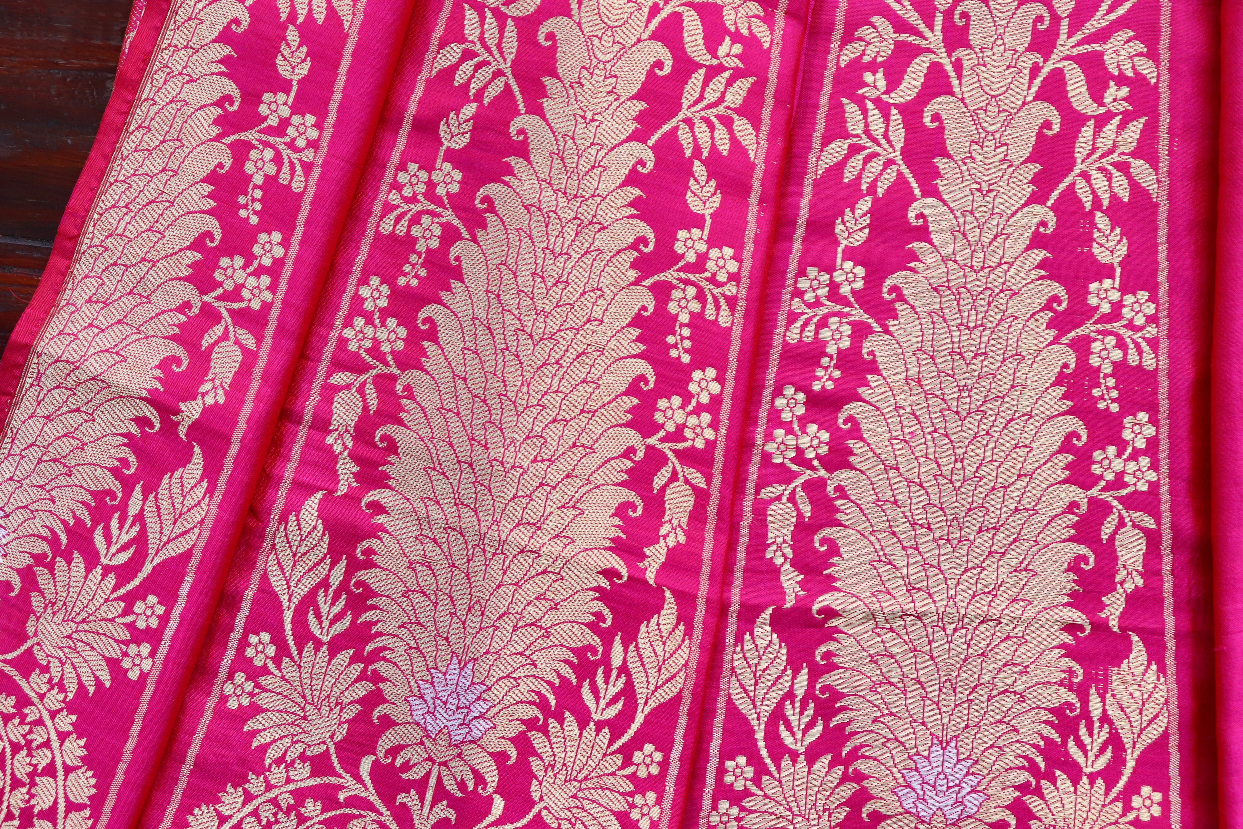 Rani Pink Meenadar Cutwork Pure Silk Banarasi Lehenga