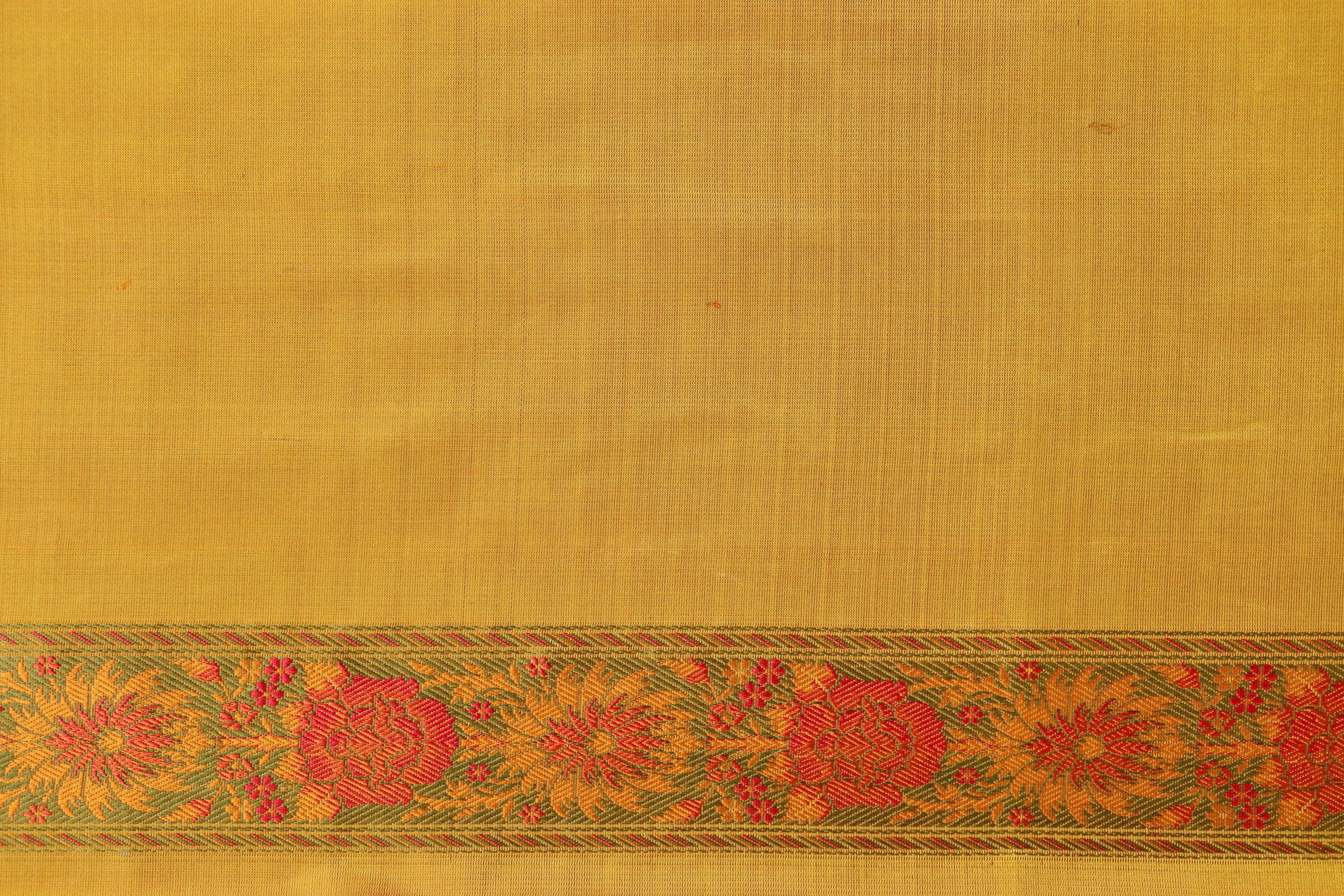 Yellow Multi Colour Brown Jamawar Tanchoi Satin Silk Saree