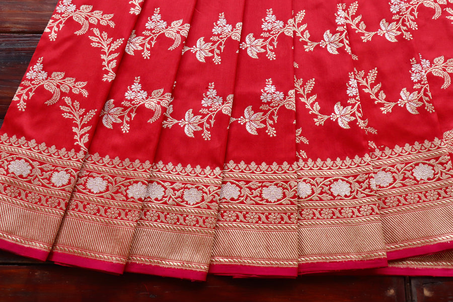 Classic Red Kadhua Phool Jangla Katan Silk | Stuti Weaves