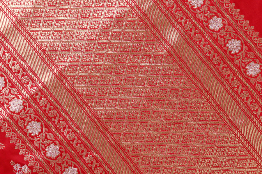 Classic Red Kadhua Phool Jangla Katan Silk | Stuti Weaves