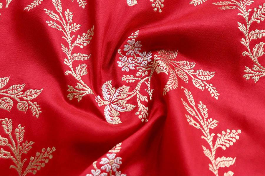 Classic Red Kadhua Phool Jangla Katan Silk | Stuti Weaves