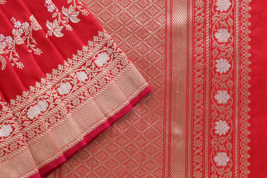 Classic Red Kadhua Phool Jangla Katan Silk | Stuti Weaves