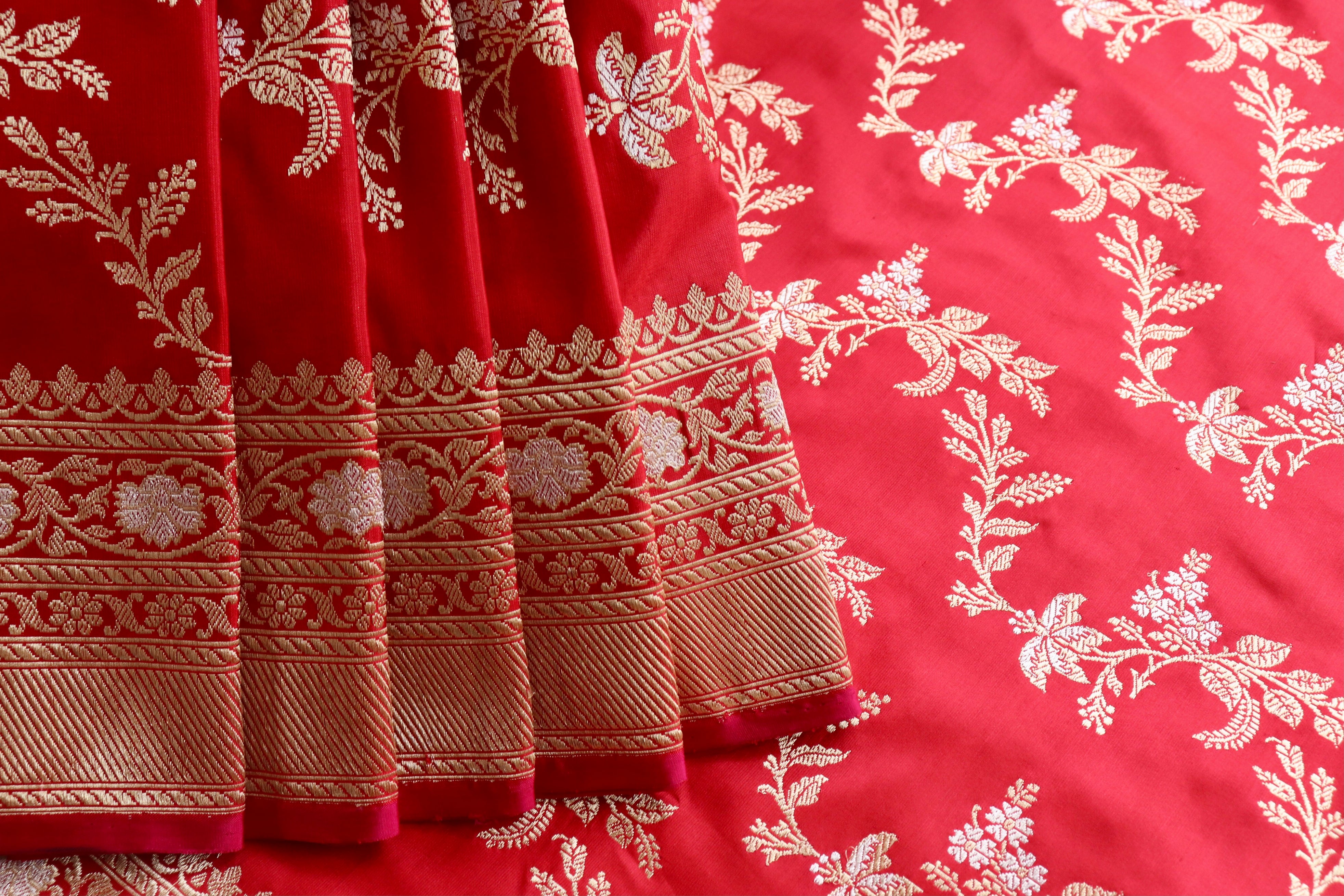 Classic Red Kadhua Phool Jangla Katan Silk Saree