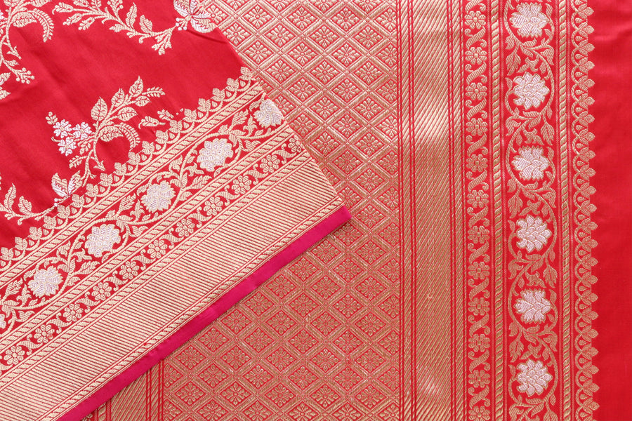 Classic Red Kadhua Phool Jangla Katan Silk | Stuti Weaves