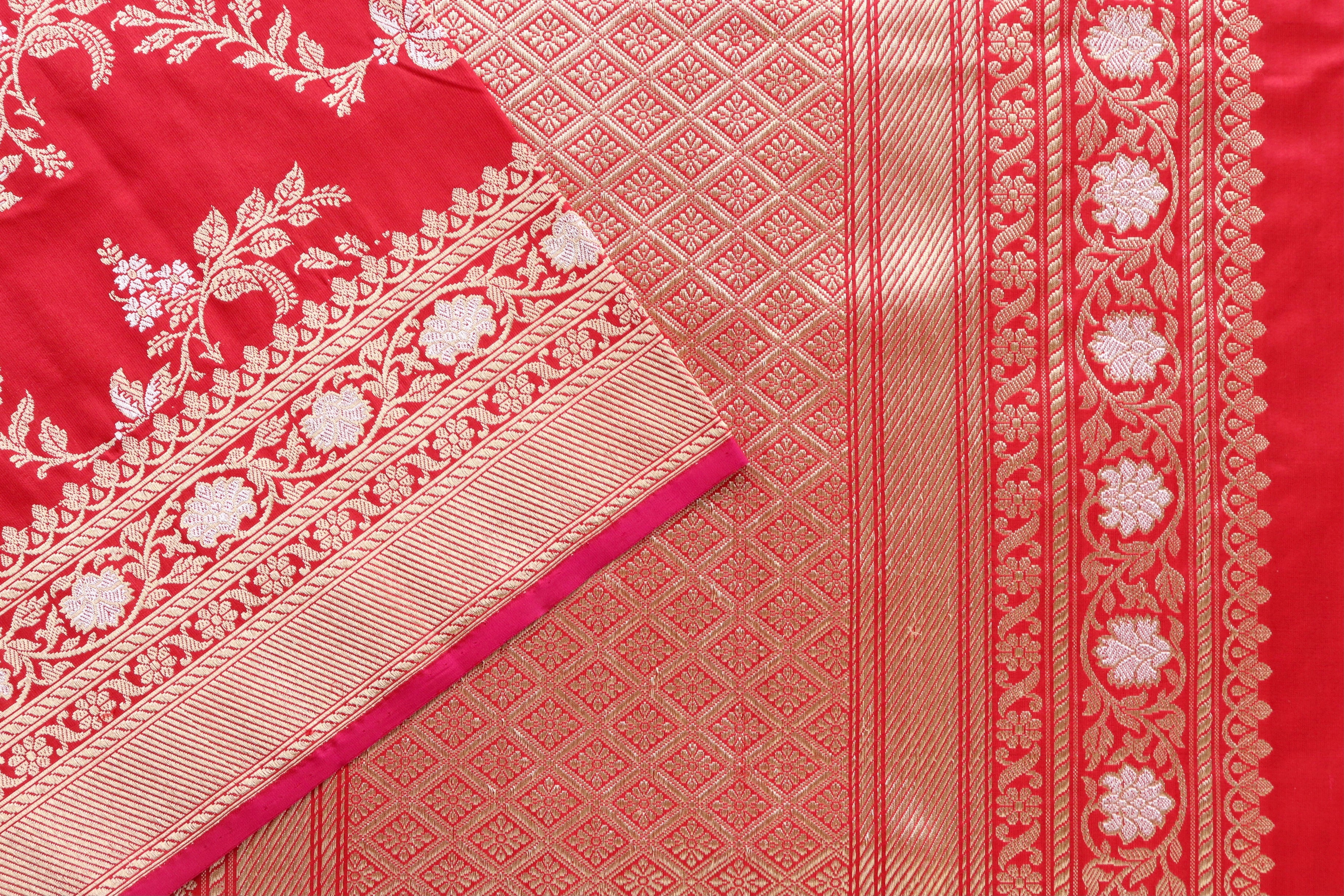 Classic Red Kadhua Phool Jangla Katan Silk Saree