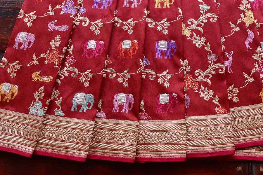 Maroon Kadhua Shikargah Pure Silk Banarasi Saree | Stuti Weaves