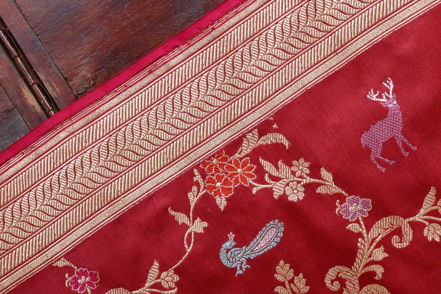 Maroon Kadhua Shikargah Pure Silk Banarasi Saree | Stuti Weaves