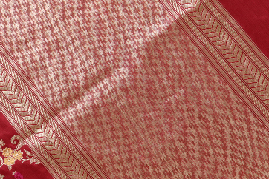Maroon Kadhua Shikargah Pure Silk Banarasi Saree | Stuti Weaves