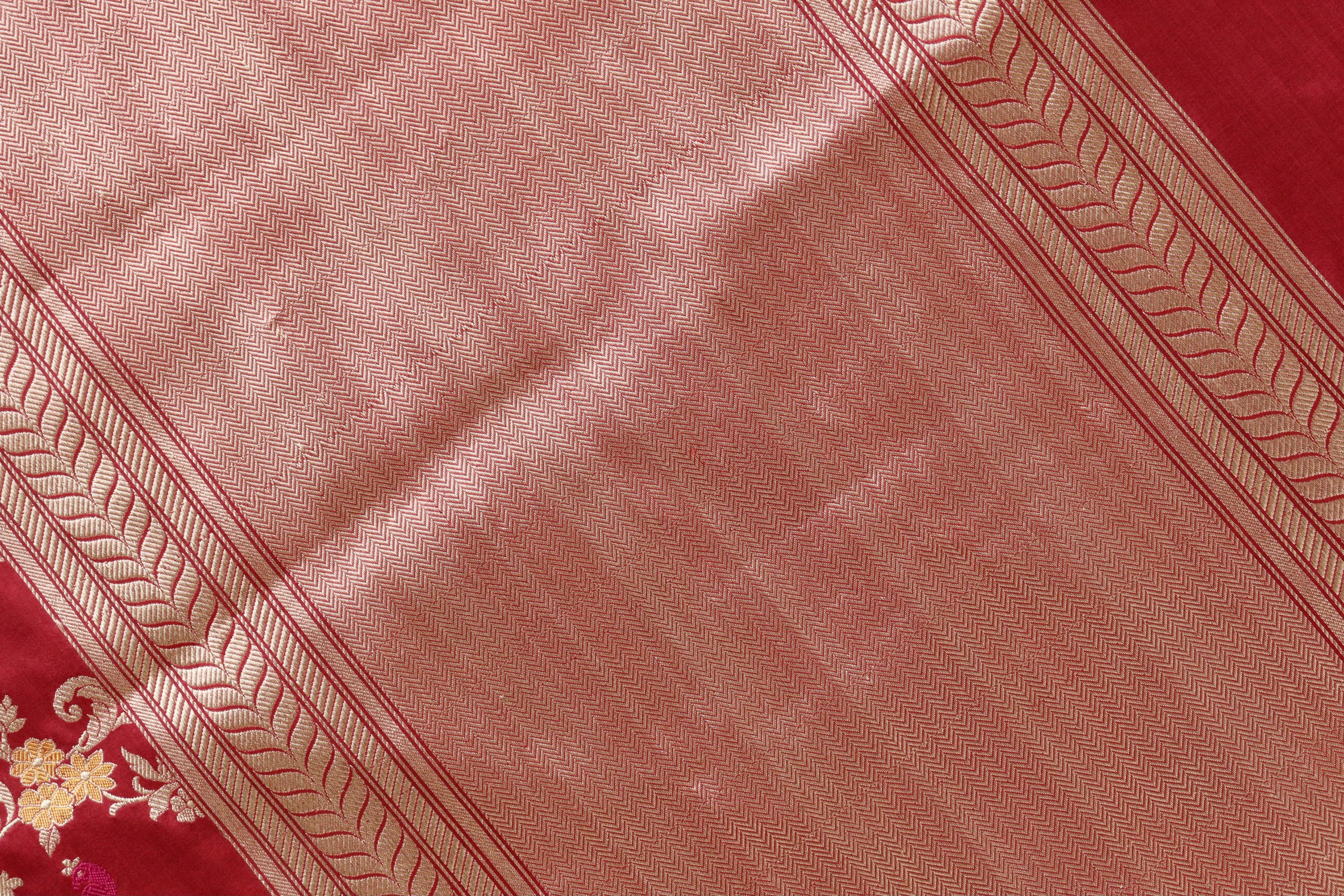 Maroon Kadhua Shikargah Pure Silk Handloom Banarasi Saree