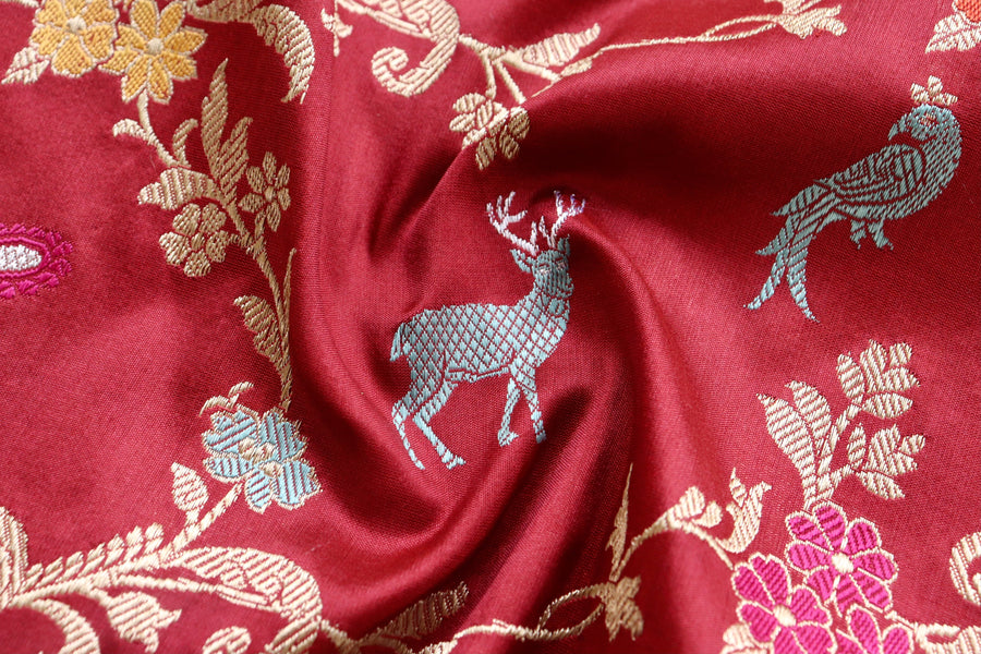 Maroon Kadhua Shikargah Pure Silk Banarasi Saree | Stuti Weaves