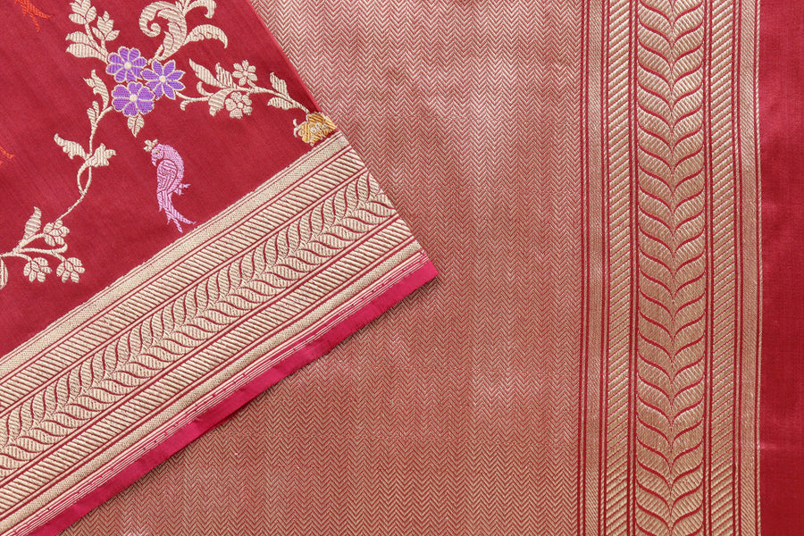 Maroon Kadhua Shikargah Pure Silk Banarasi Saree | Stuti Weaves