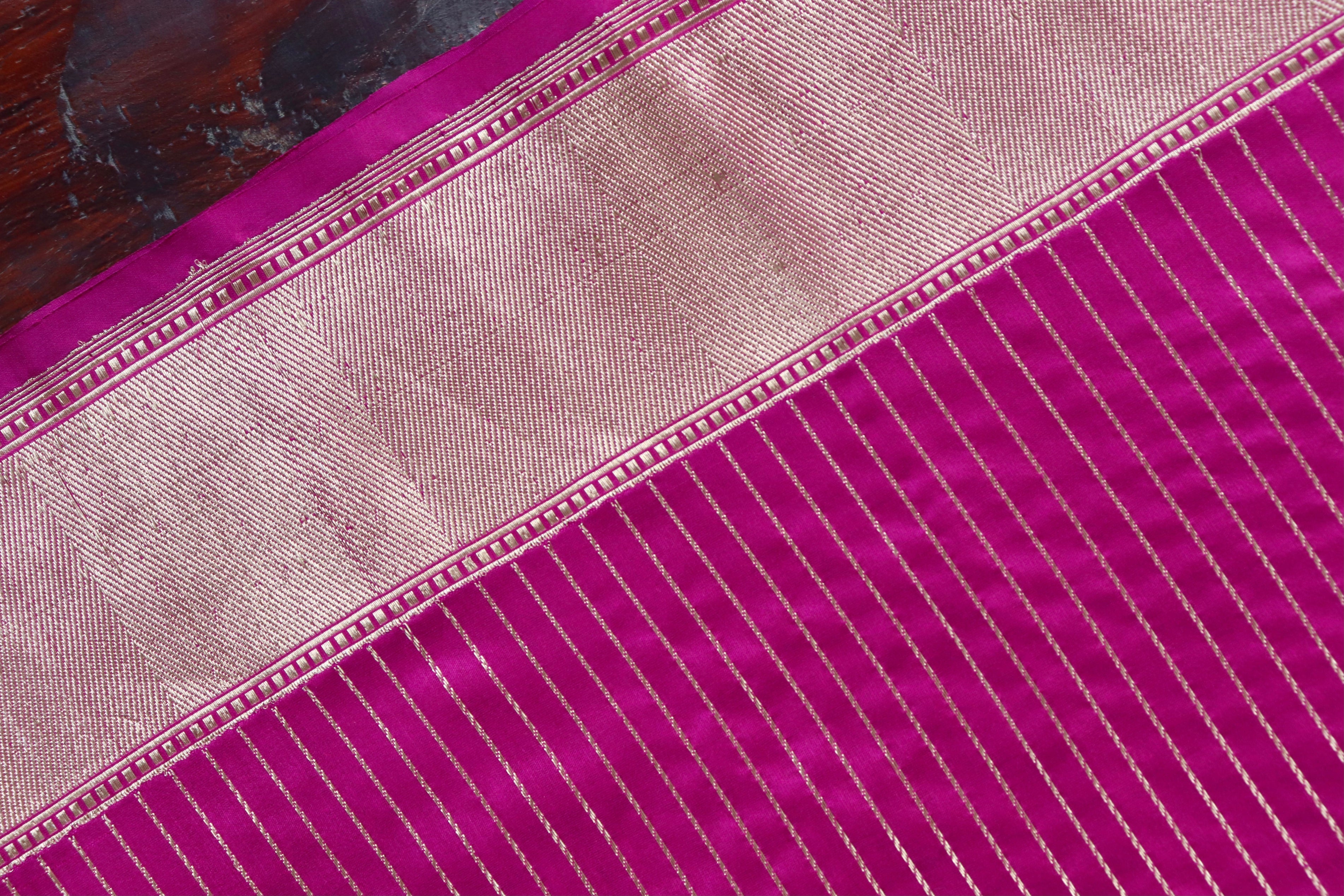 Fuchsia Pink Floral Border Pure Silk Handloom Banarasi Saree