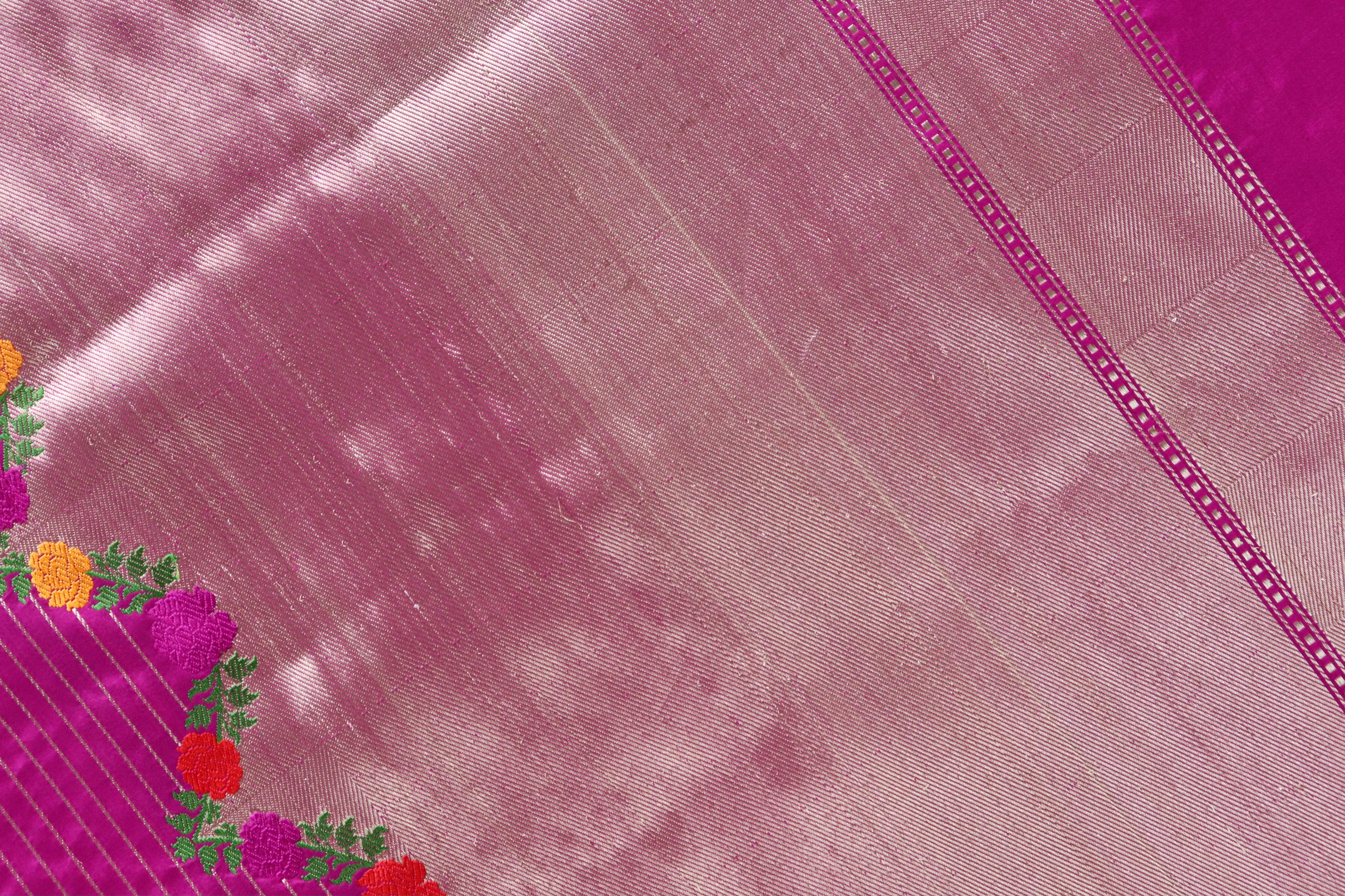 Fuchsia Pink Floral Border Pure Silk Handloom Banarasi Saree