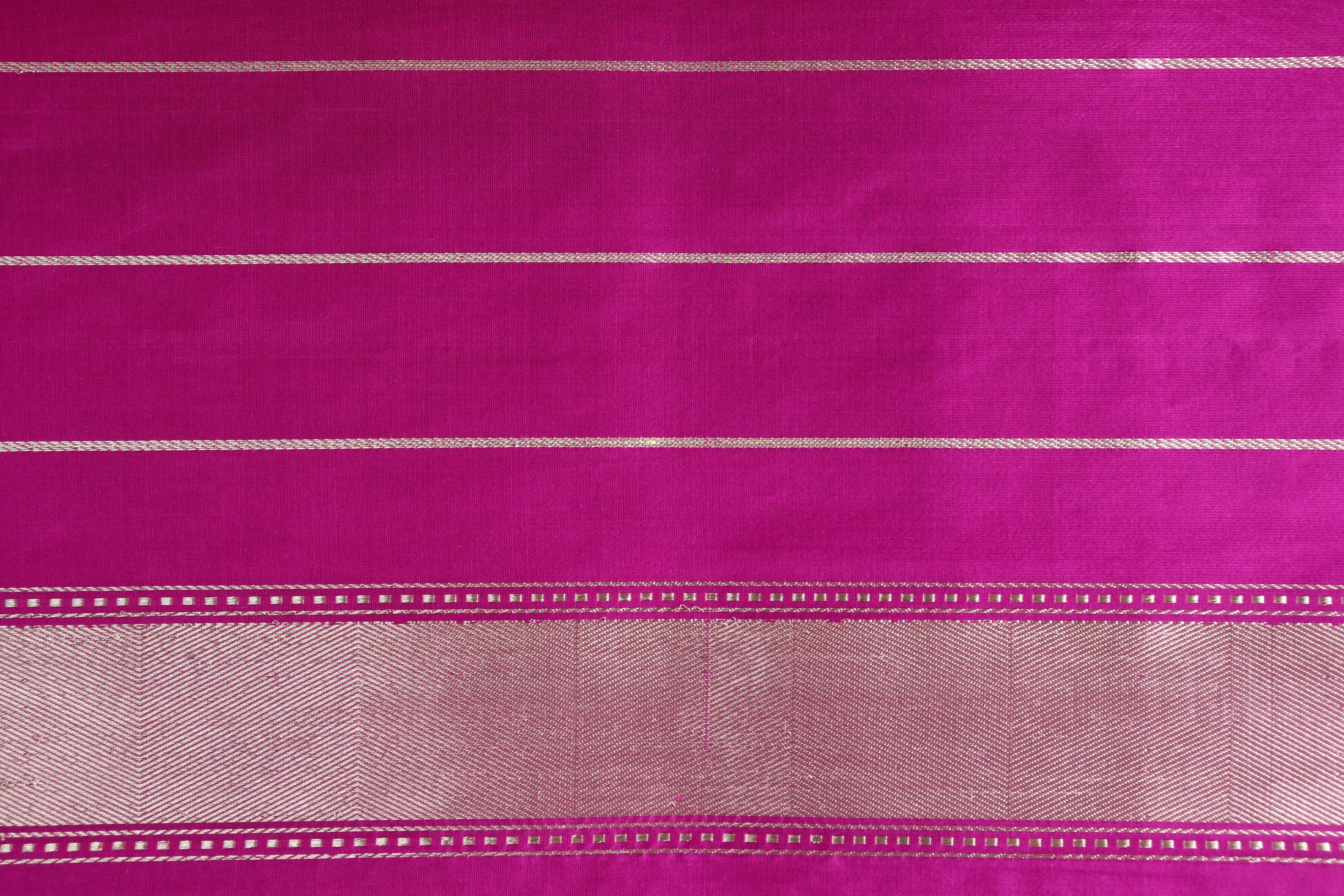 Fuchsia Pink Floral Border Pure Silk Handloom Banarasi Saree