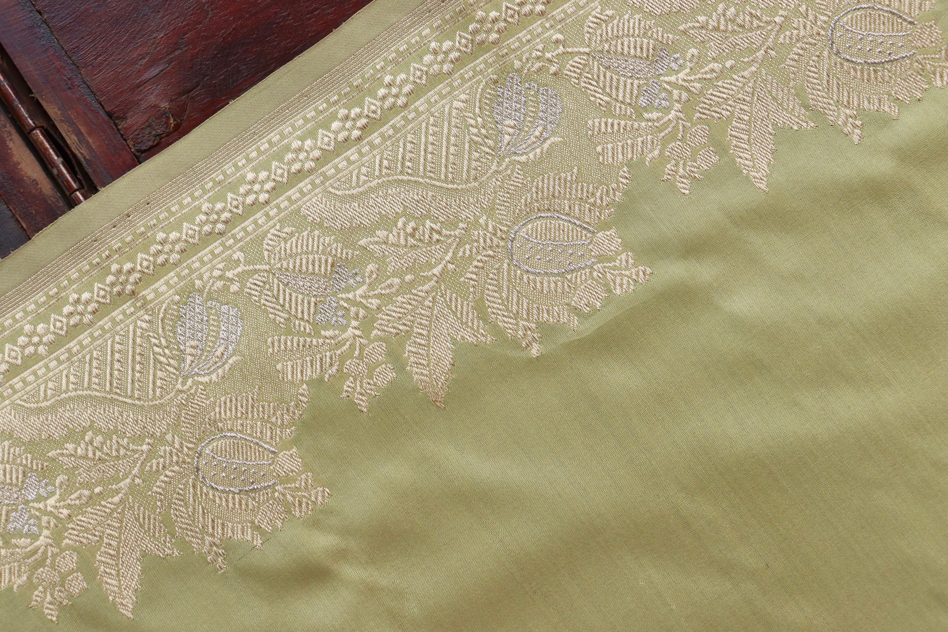 Olive Katan Silk  Handloom Banarasi Saree
