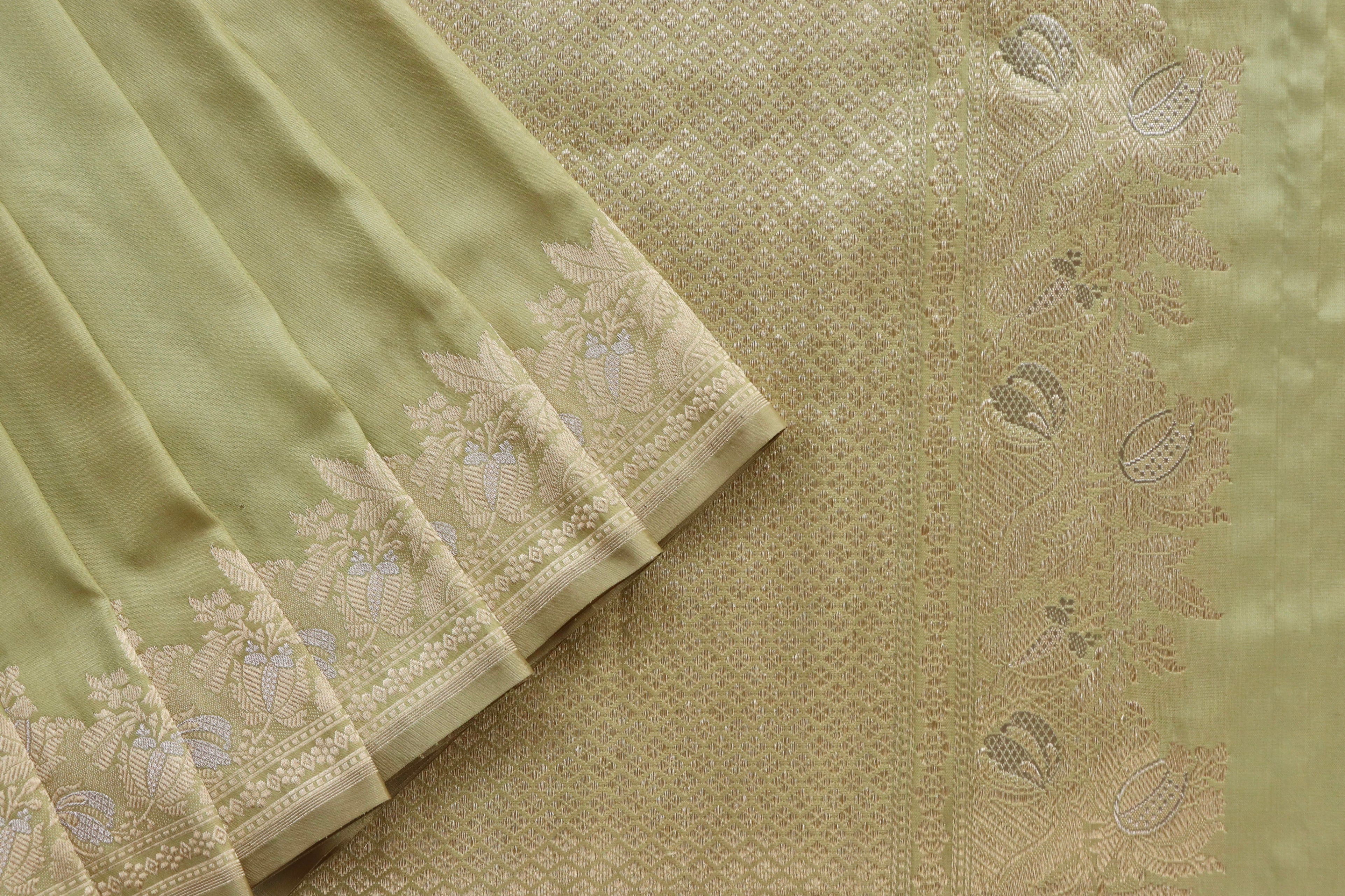 Olive Katan Silk  Handloom Banarasi Saree