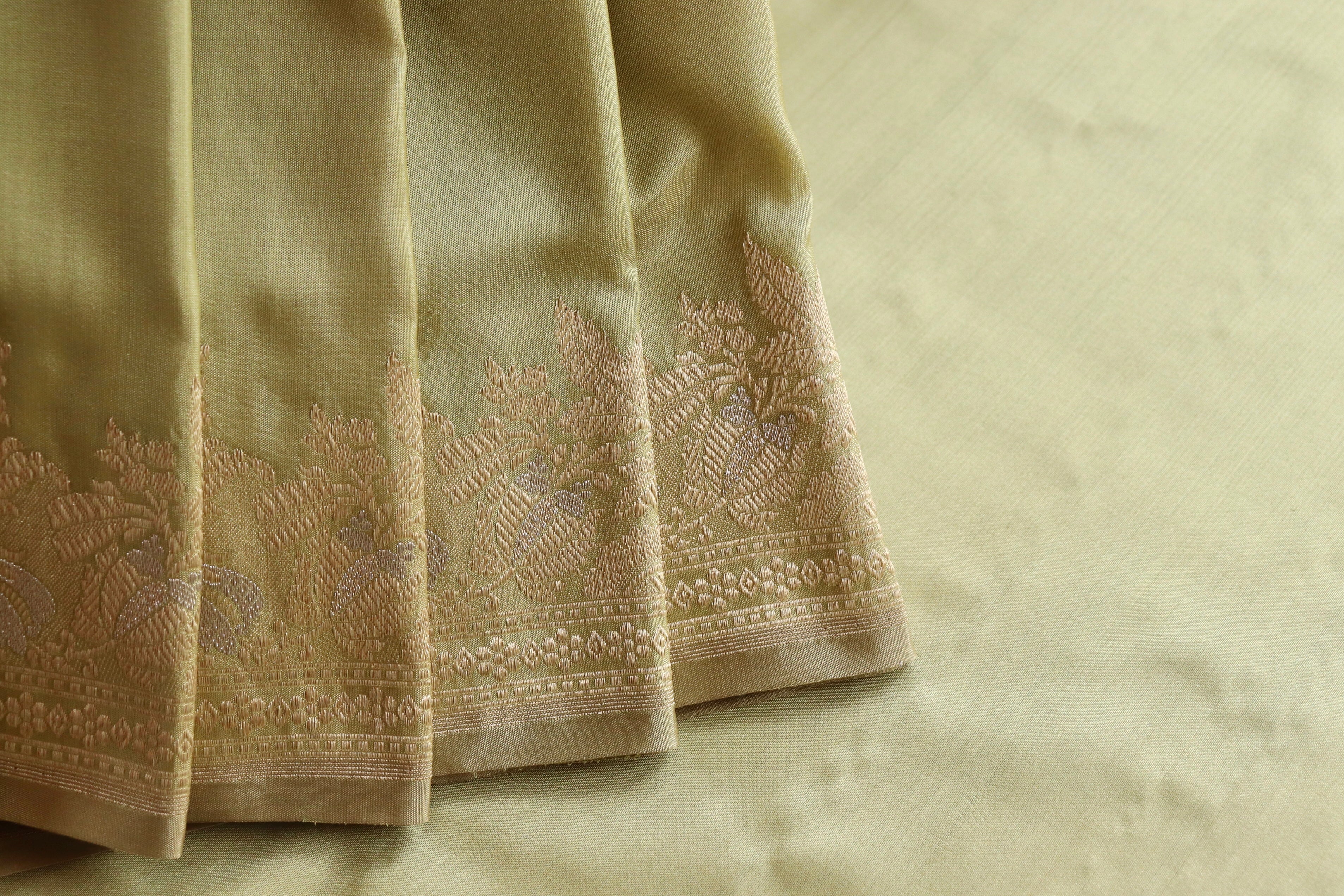 Olive Katan Silk  Handloom Banarasi Saree