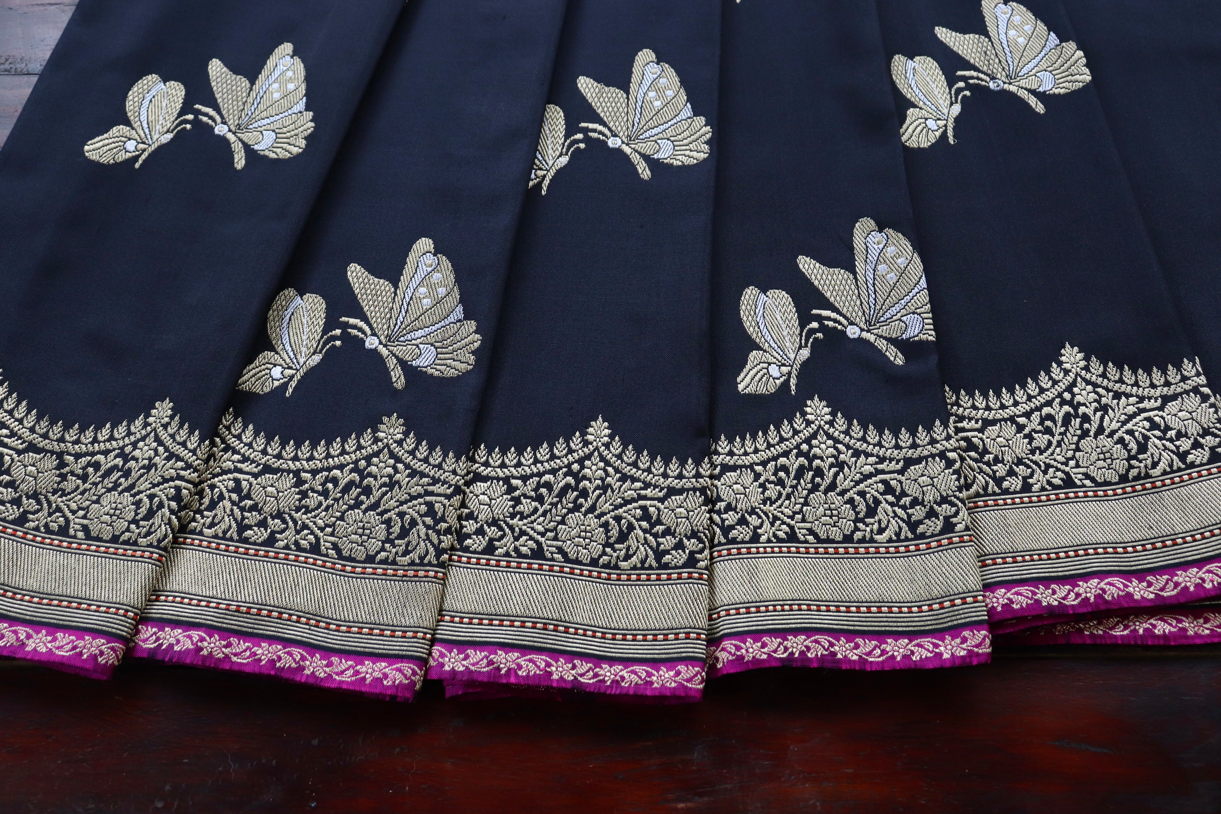 Black Butterfly Motif Pure Silk Handloom Banarasi Saree