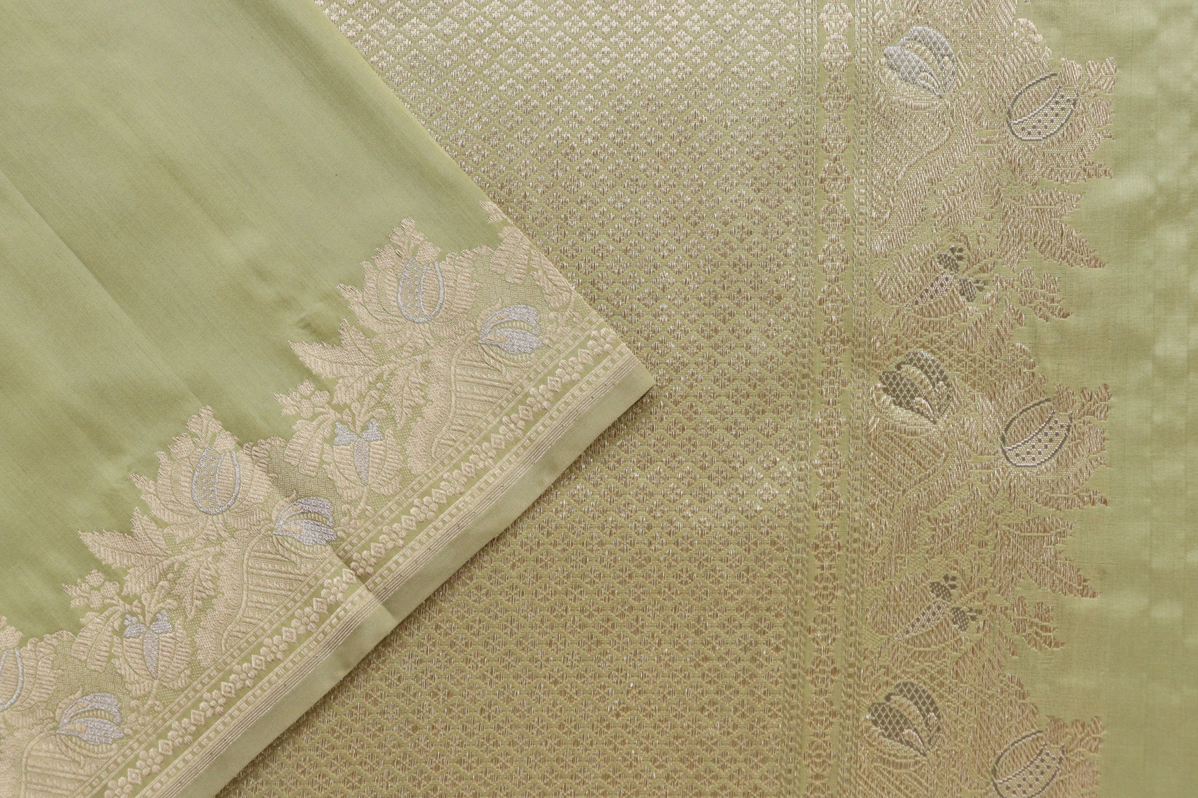 Olive Katan Silk  Handloom Banarasi Saree
