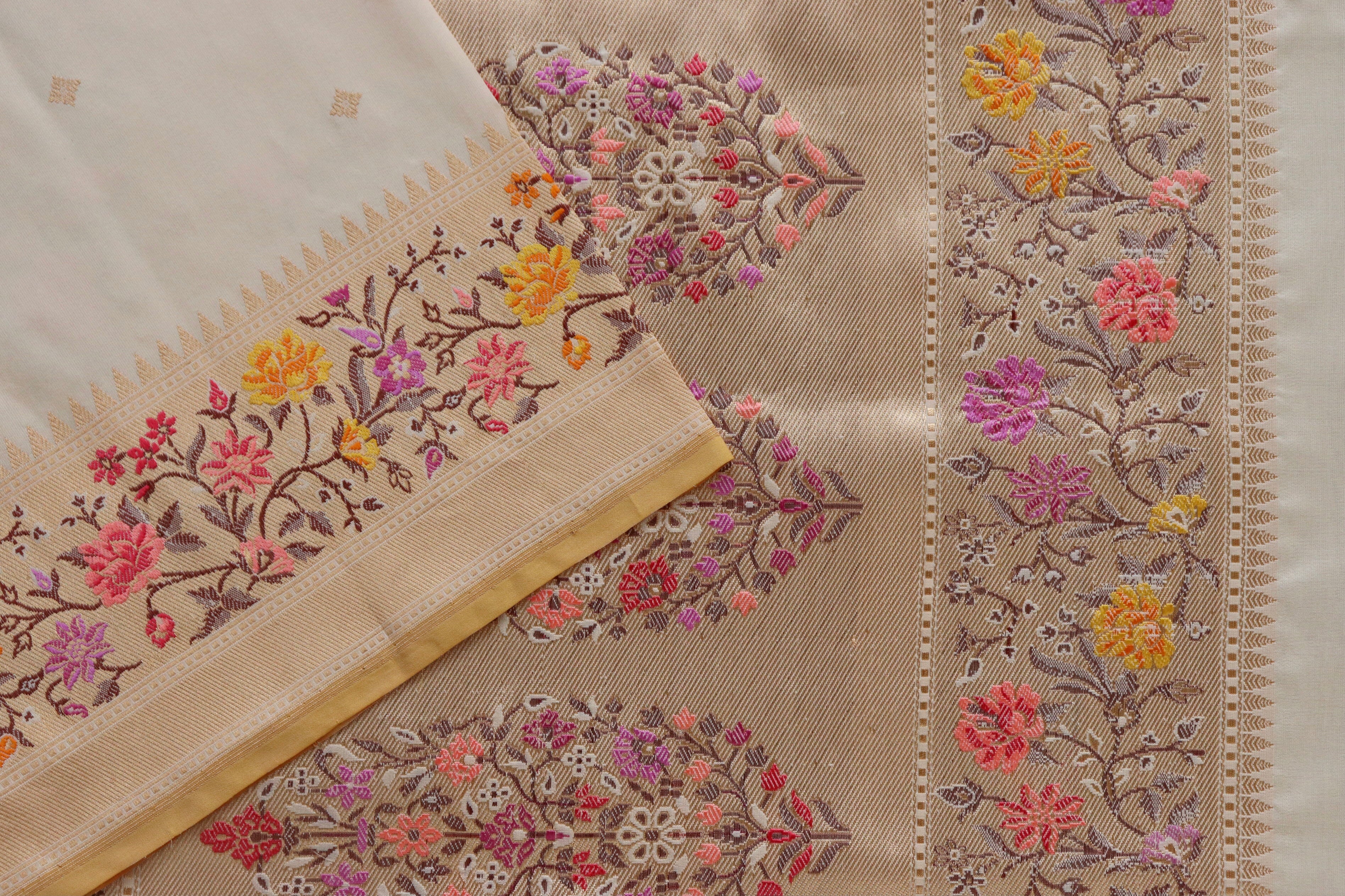 Ivory Meenadar Kadhua  Pure Silk Handloom Banarasi Saree