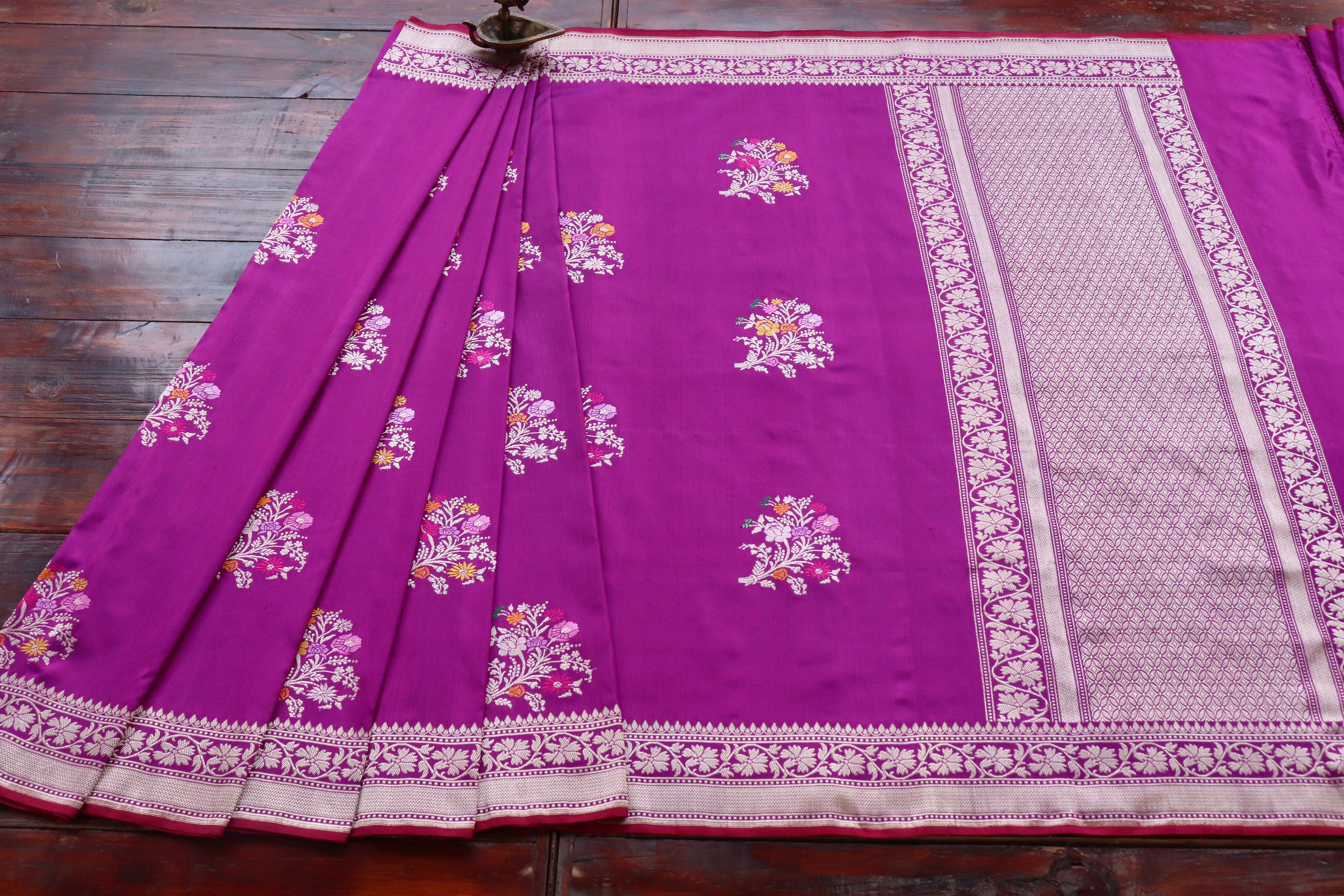 Purple Guldasta Motif Pure Katan Silk Handloom Saree