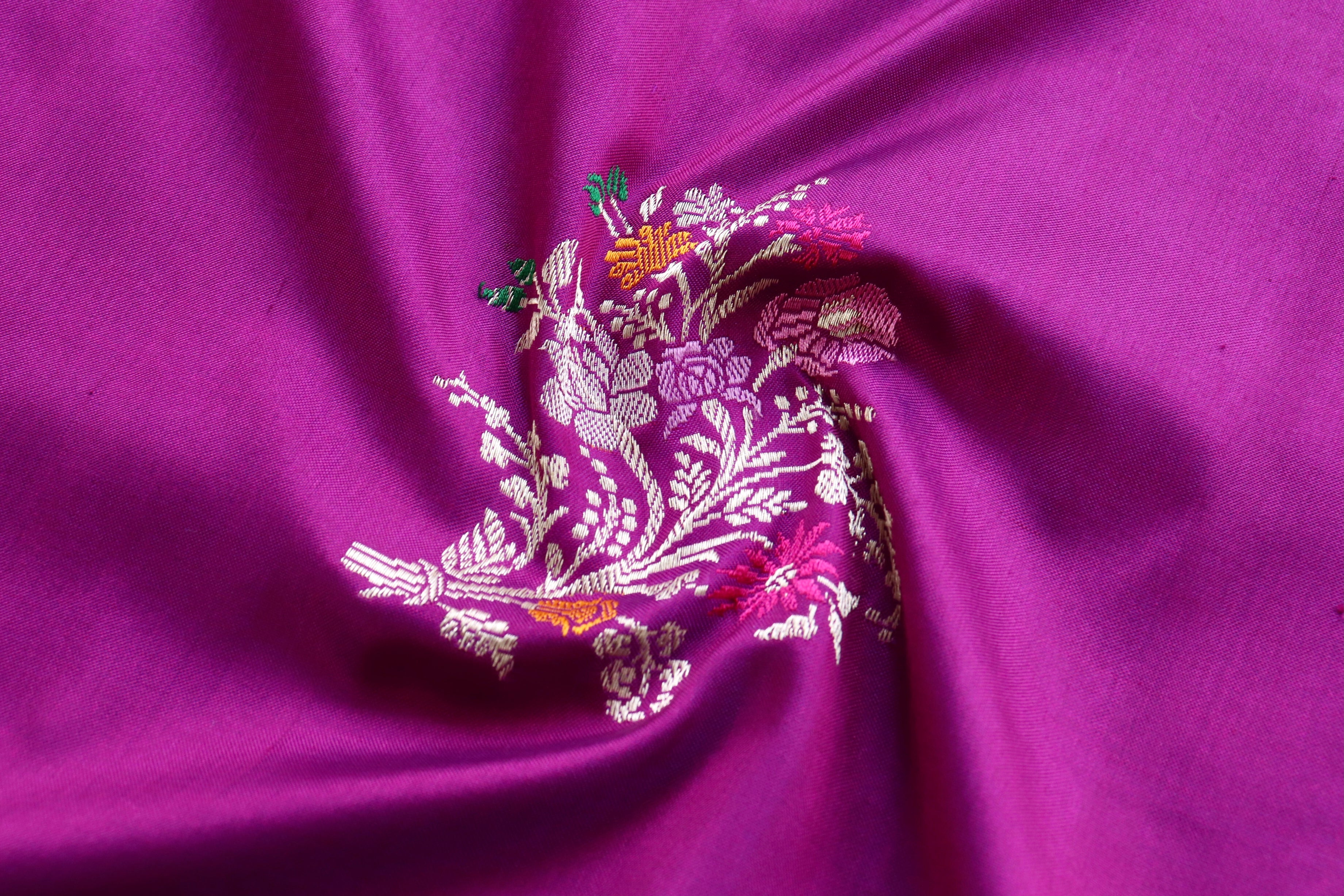 Purple Guldasta Motif Pure Katan Silk Handloom Saree
