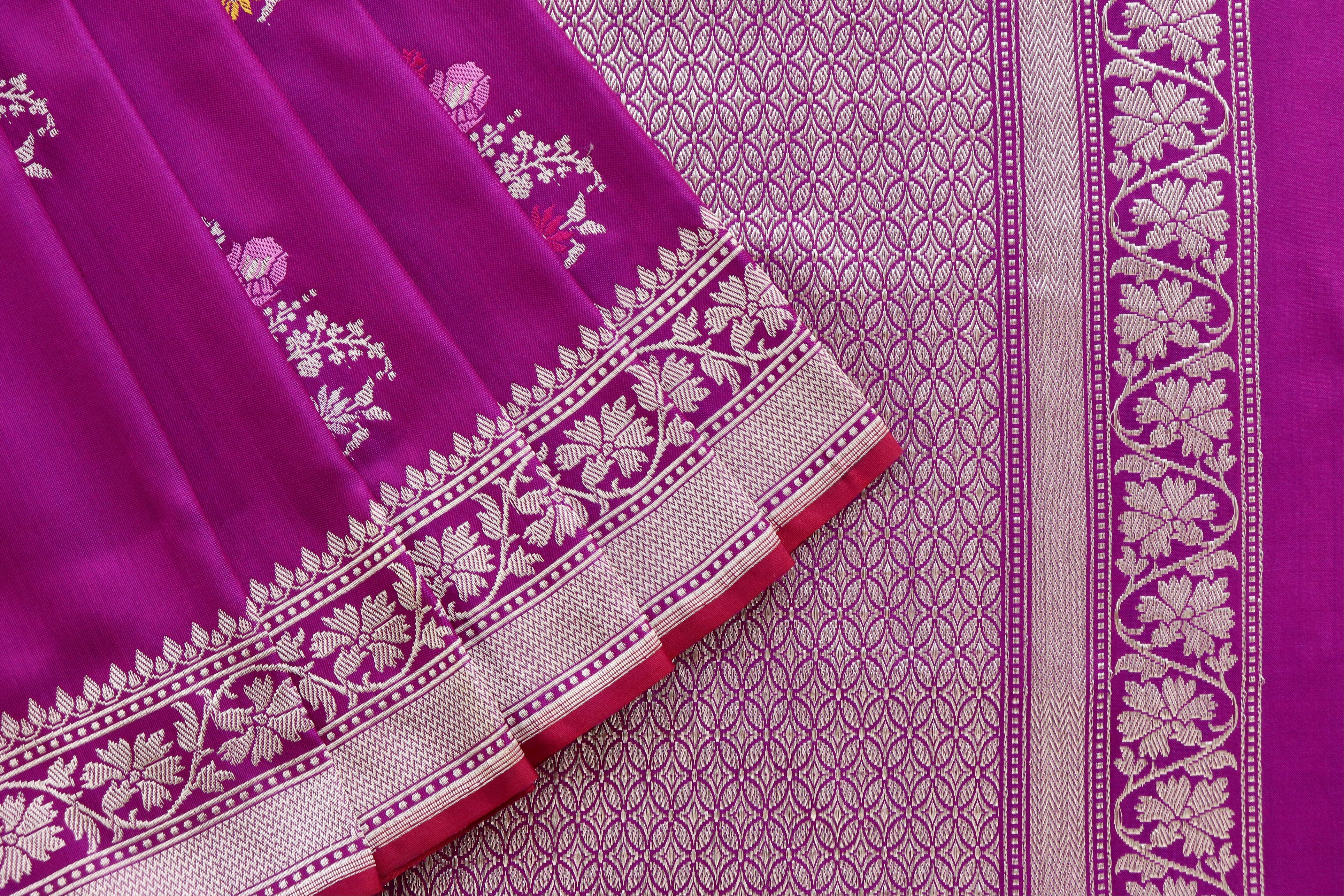 Purple Guldasta Motif Pure Katan Silk Handloom Saree