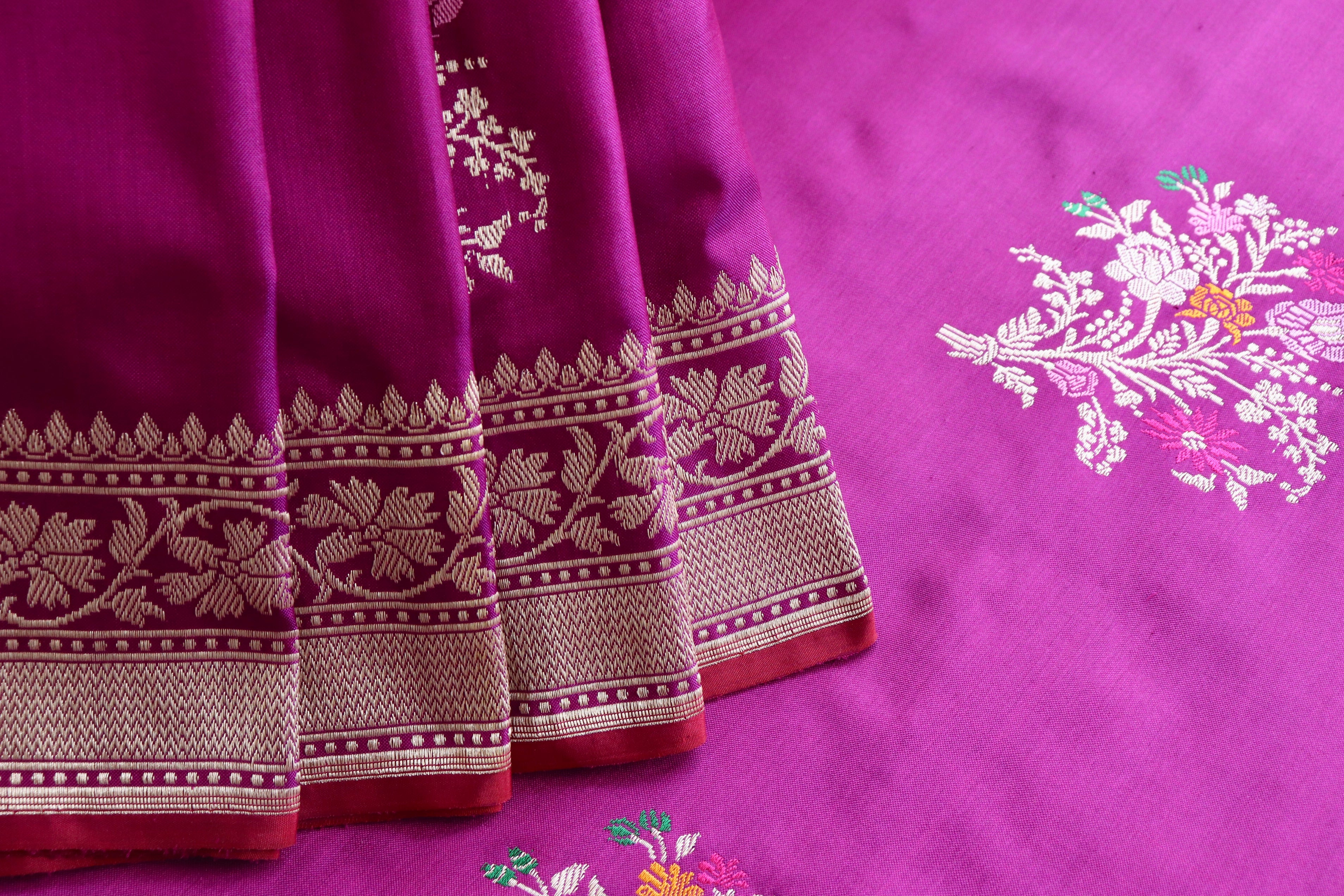 Purple Guldasta Motif Pure Katan Silk Handloom Saree