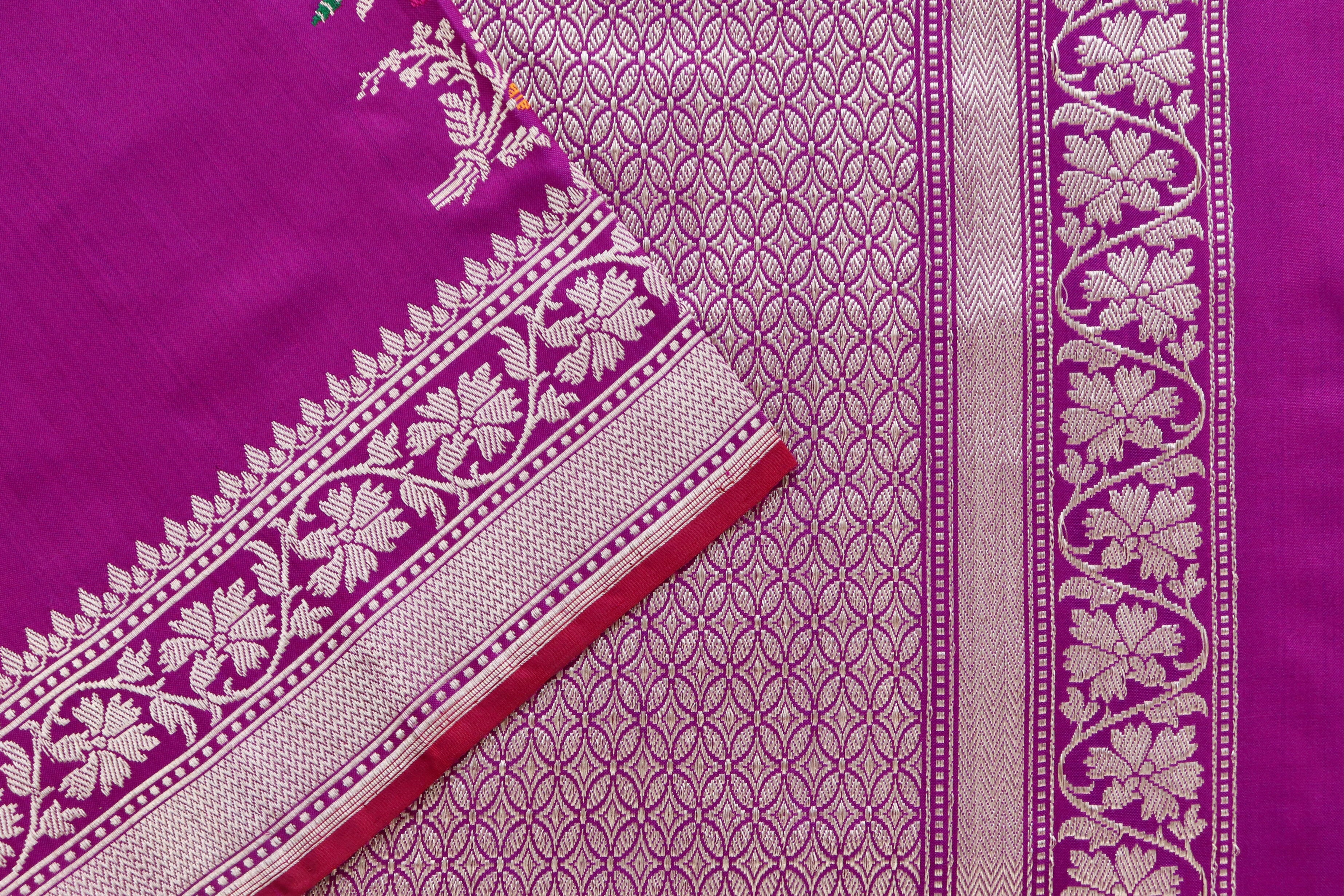 Purple Guldasta Motif Pure Katan Silk Handloom Saree