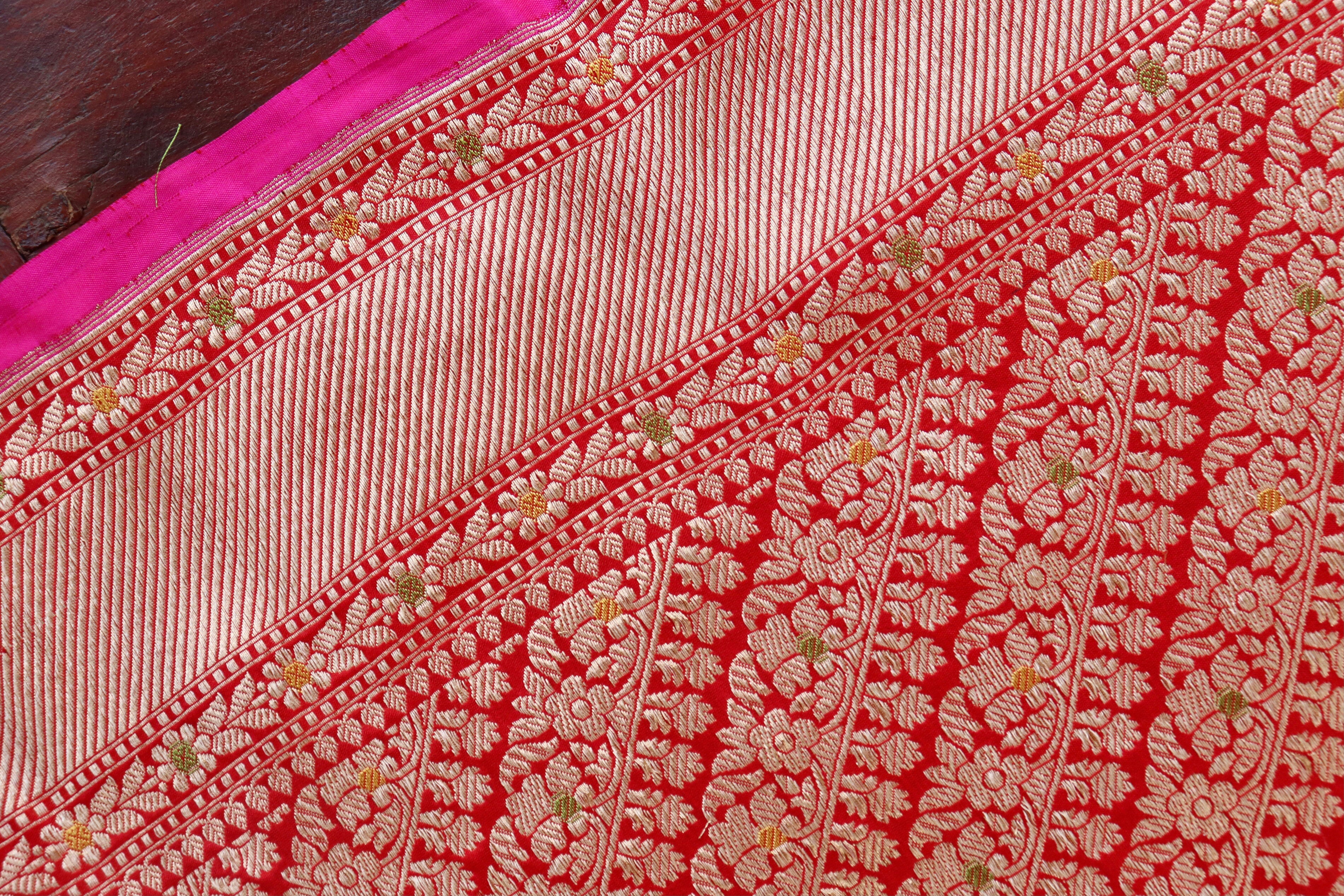 Red Meenadar Adda Tanchoi Pure Silk Handloom Banarasi Saree