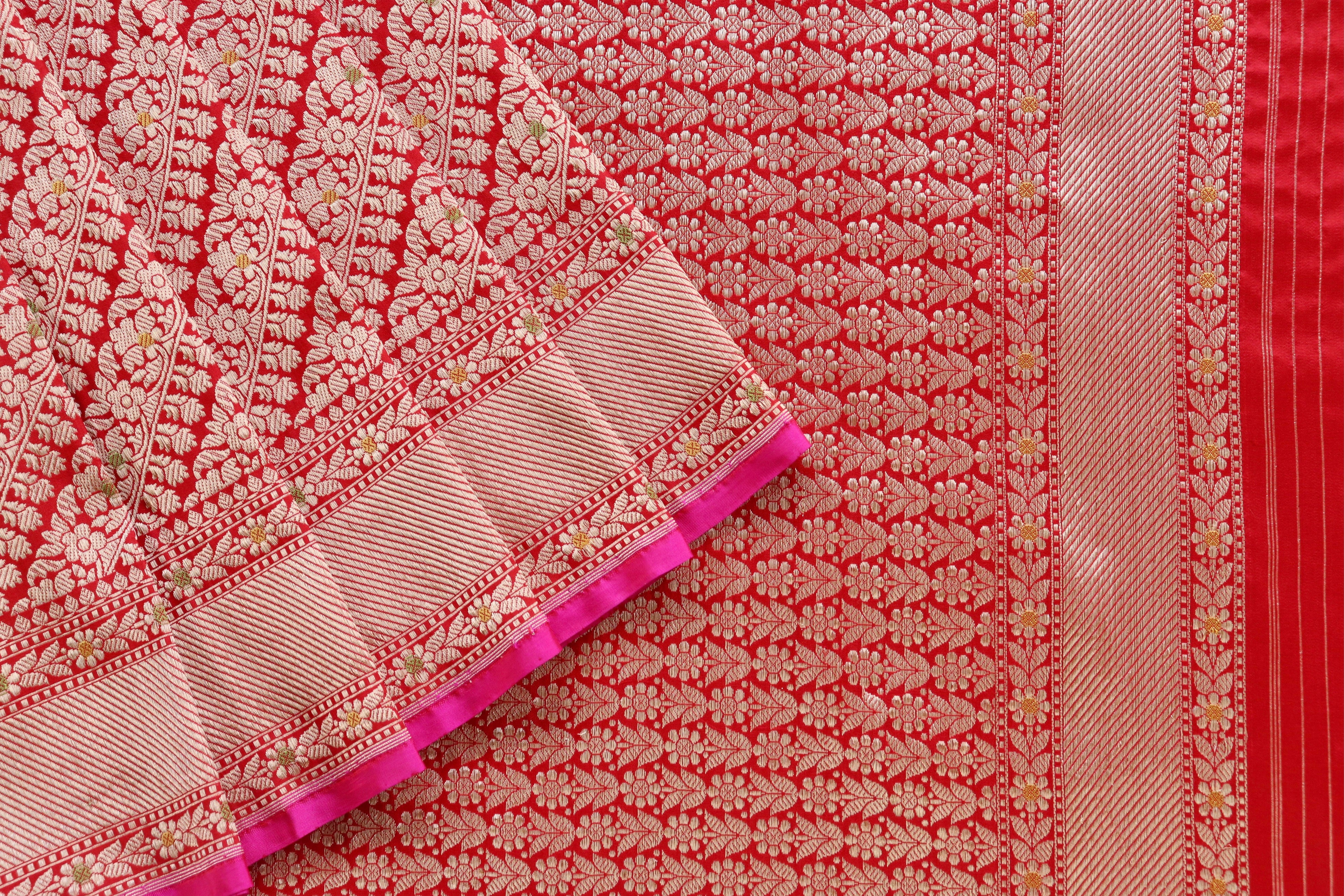 Red Meenadar Adda Tanchoi Pure Silk Handloom Banarasi Saree