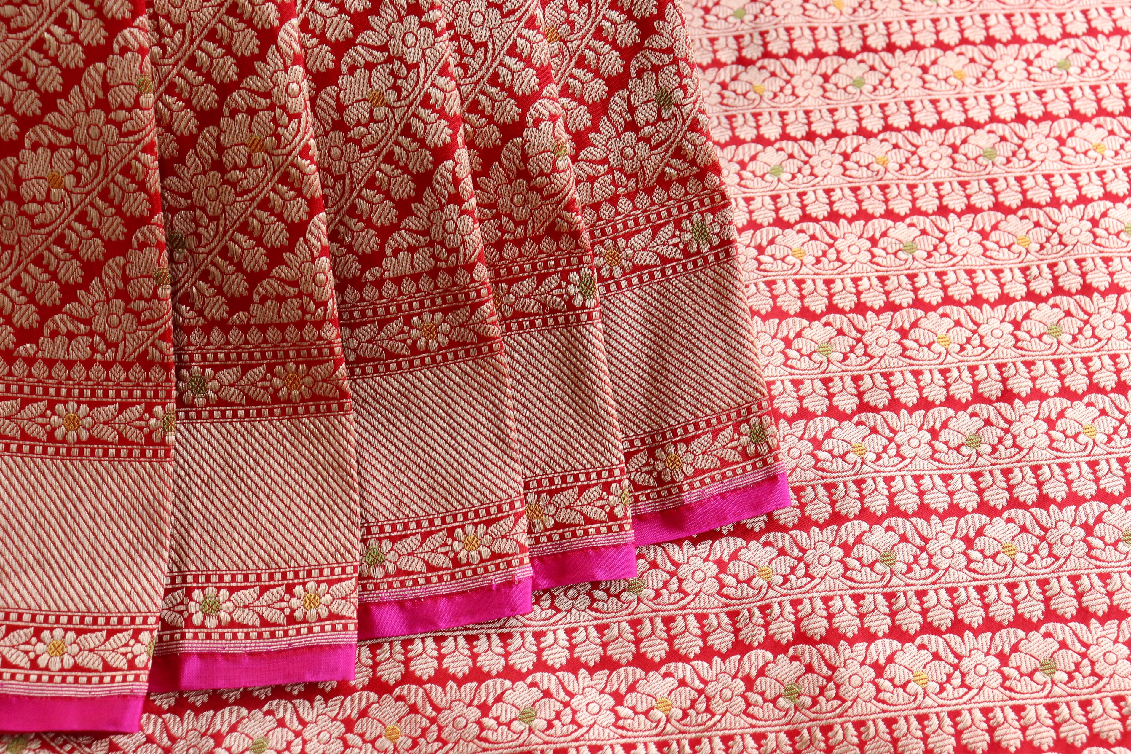 Red Meenadar Adda Tanchoi Pure Silk Handloom Banarasi Saree