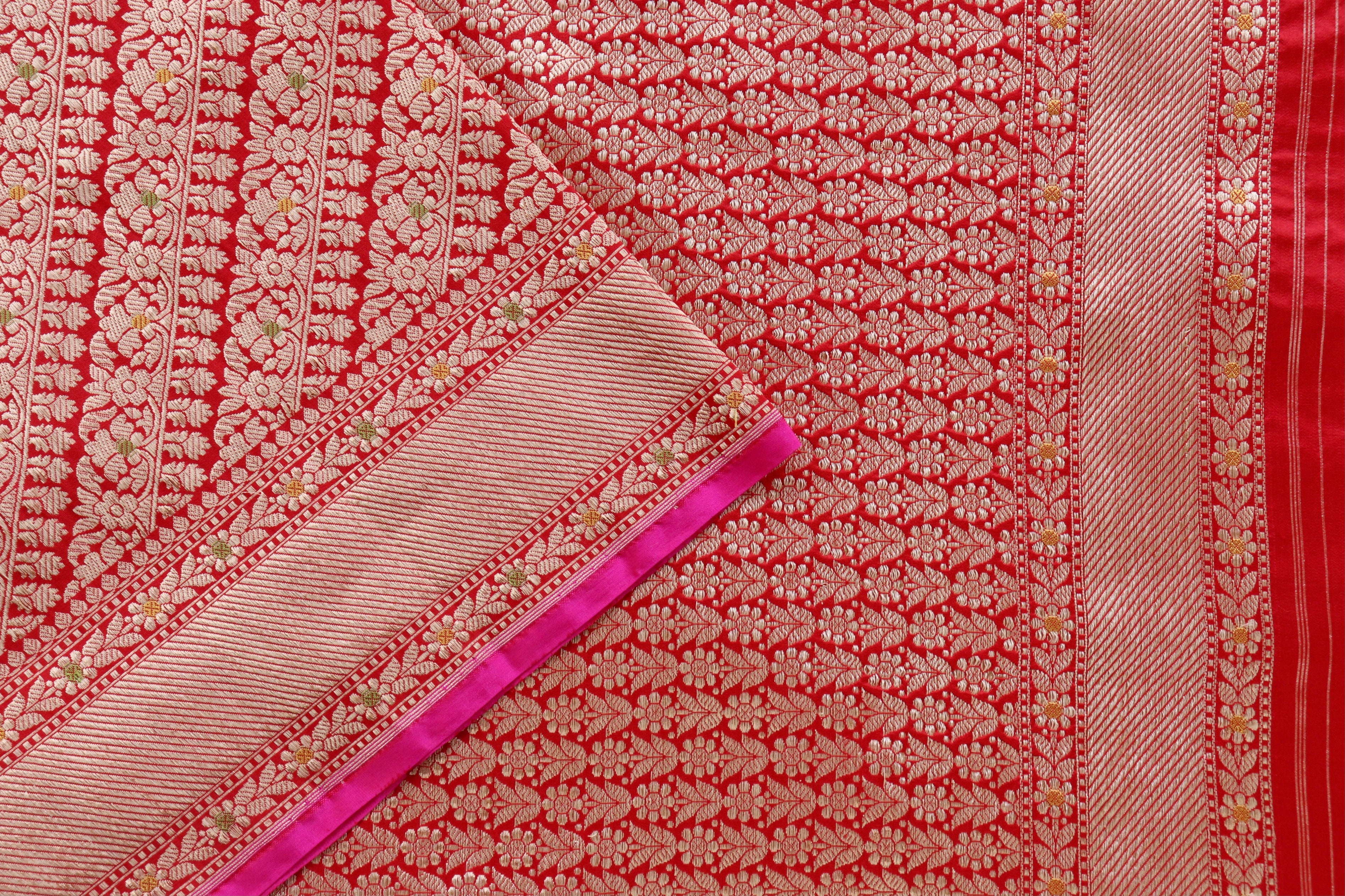 Red Meenadar Adda Tanchoi Pure Silk Handloom Banarasi Saree