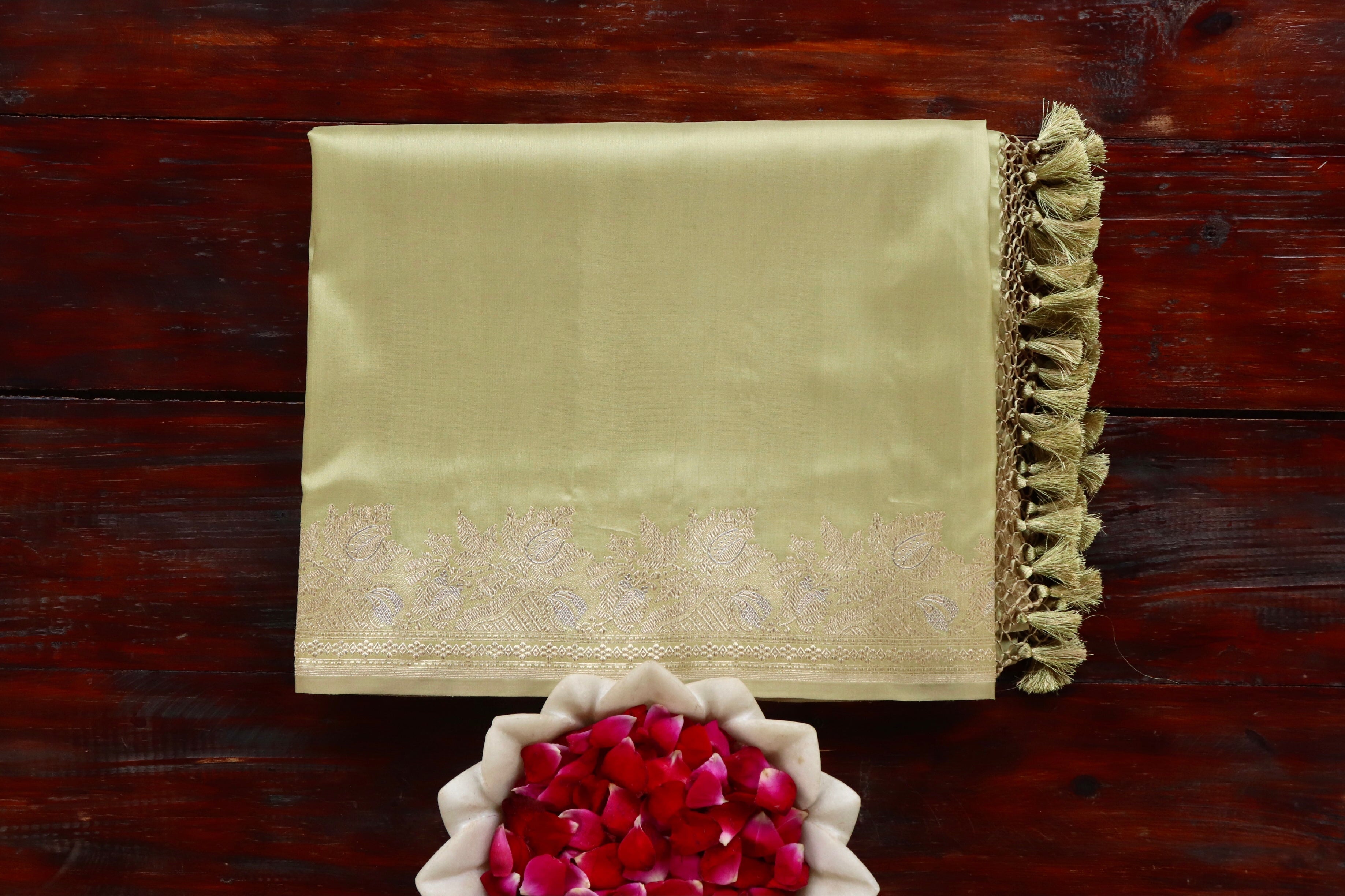 Olive Katan Silk  Handloom Banarasi Saree