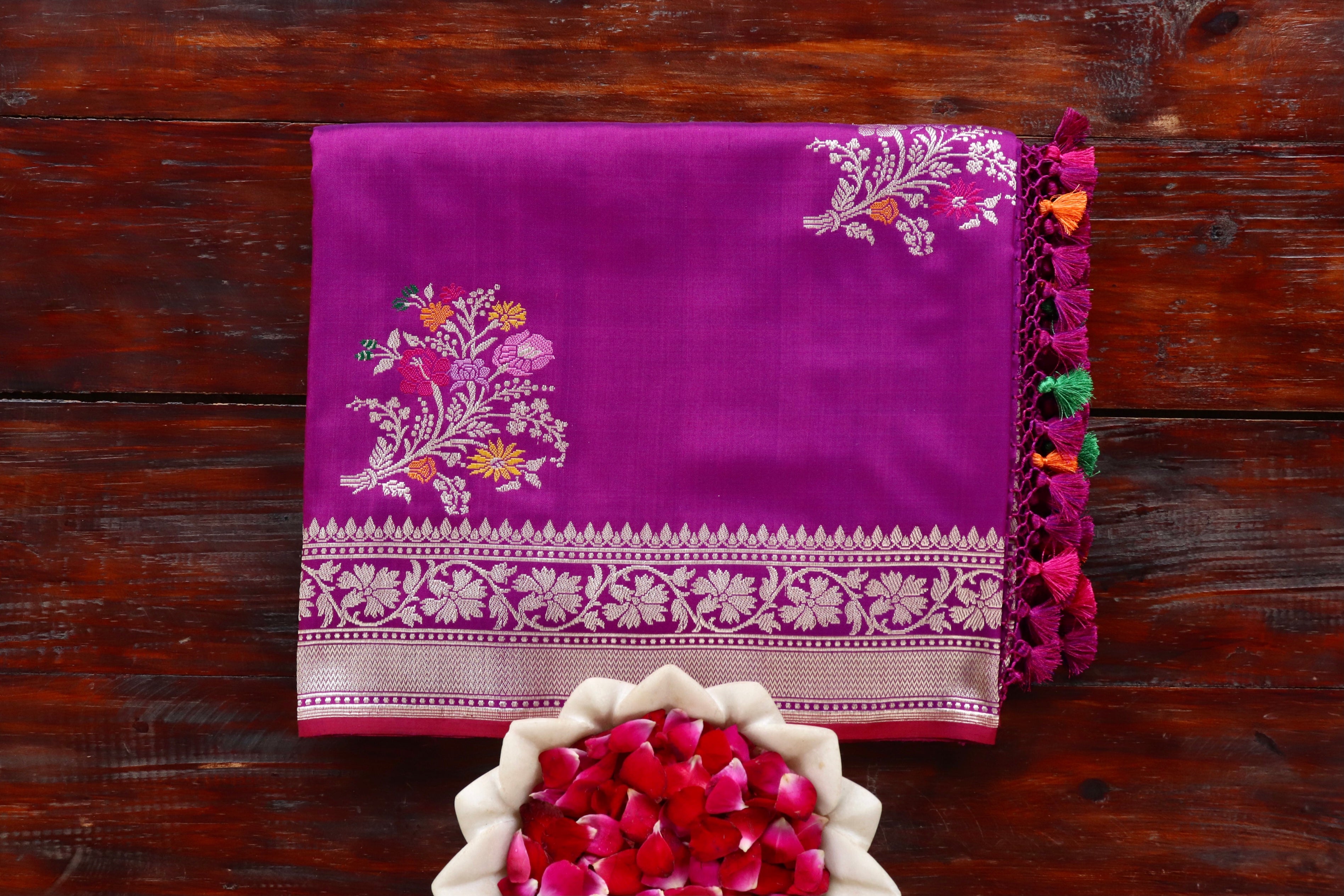Purple Guldasta Motif Pure Katan Silk Handloom Saree