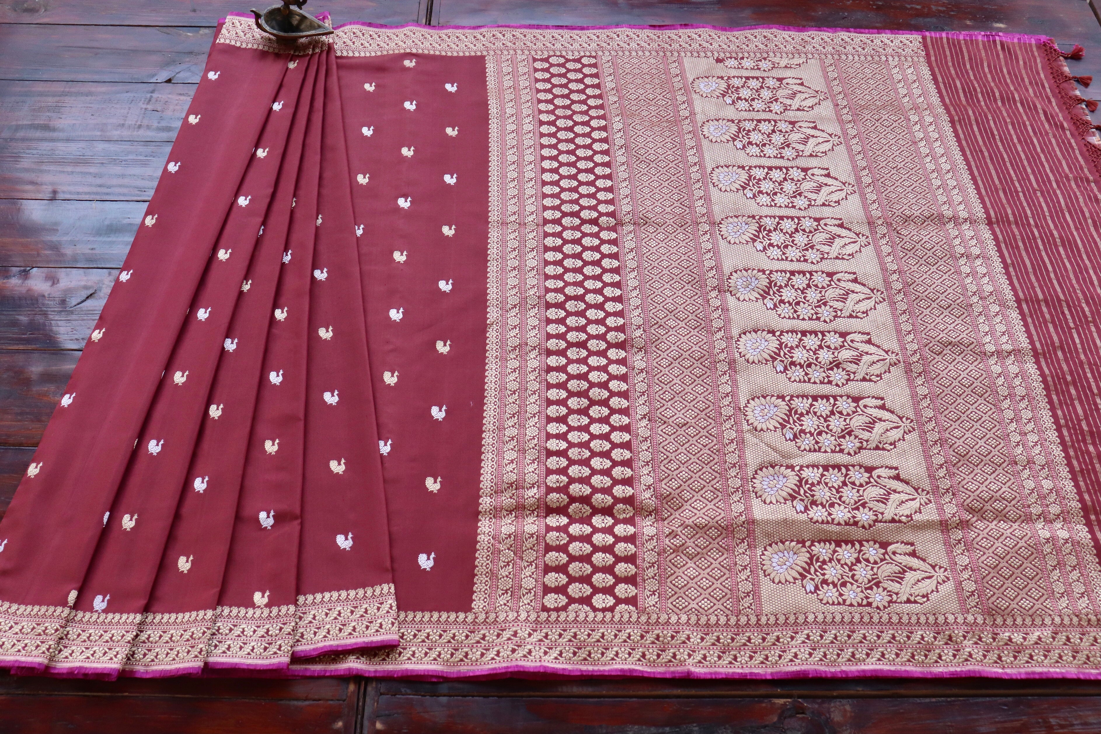 Coffee Brown Peacock Motif Pure Silk Handloom Banarasi Saree
