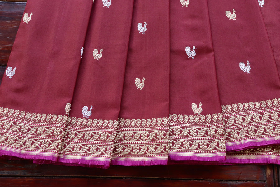 Coffee Brown Peacock Motif Pure Silk Handloom Banarasi Saree