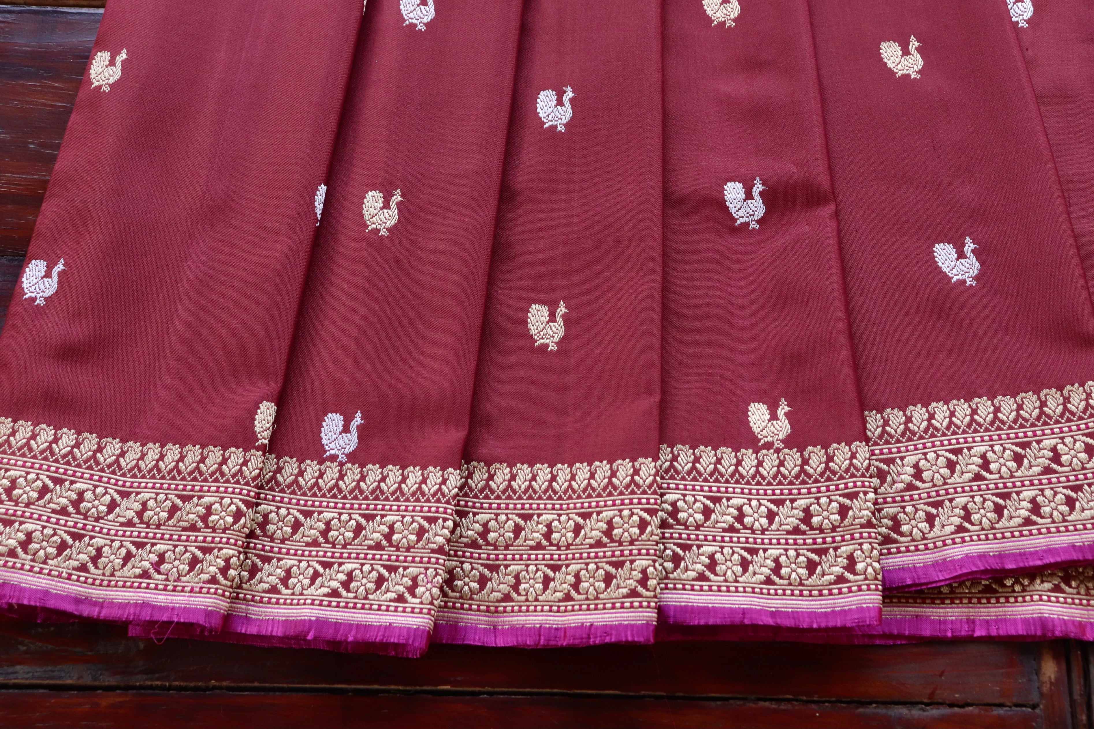 Coffee Brown Peacock Motif Pure Silk Handloom Banarasi Saree