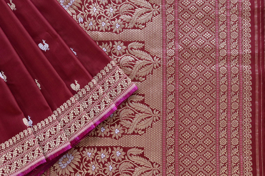 Coffee Brown Peacock Motif Pure Silk Handloom Banarasi Saree