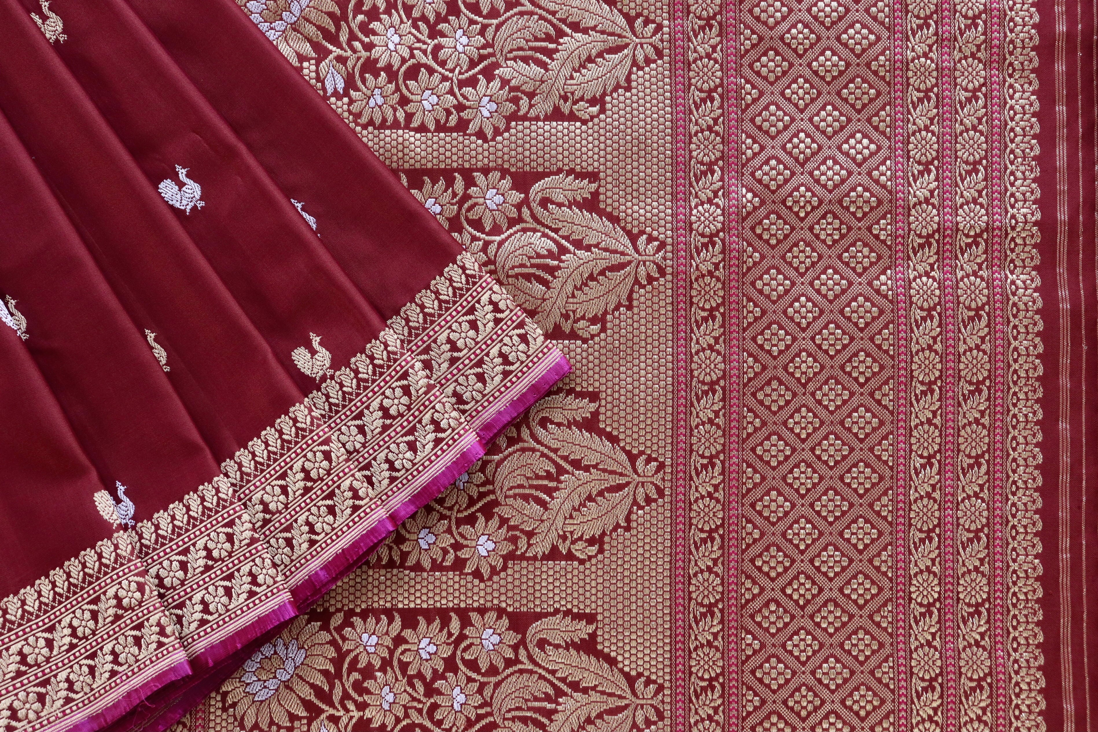 Coffee Brown Peacock Motif Pure Silk Handloom Banarasi Saree