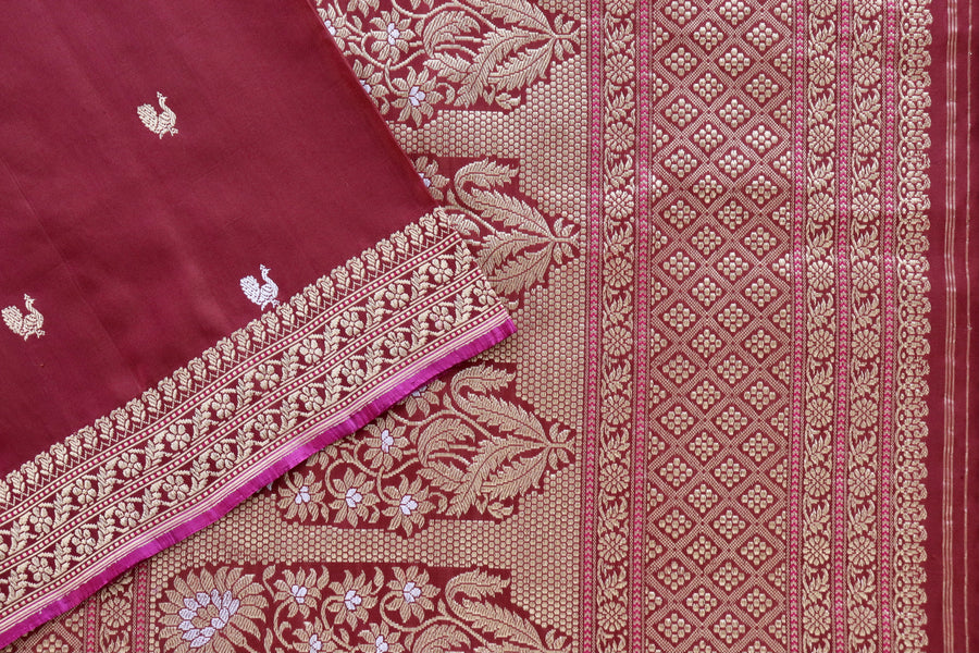 Coffee Brown Peacock Motif Pure Silk Handloom Banarasi Saree