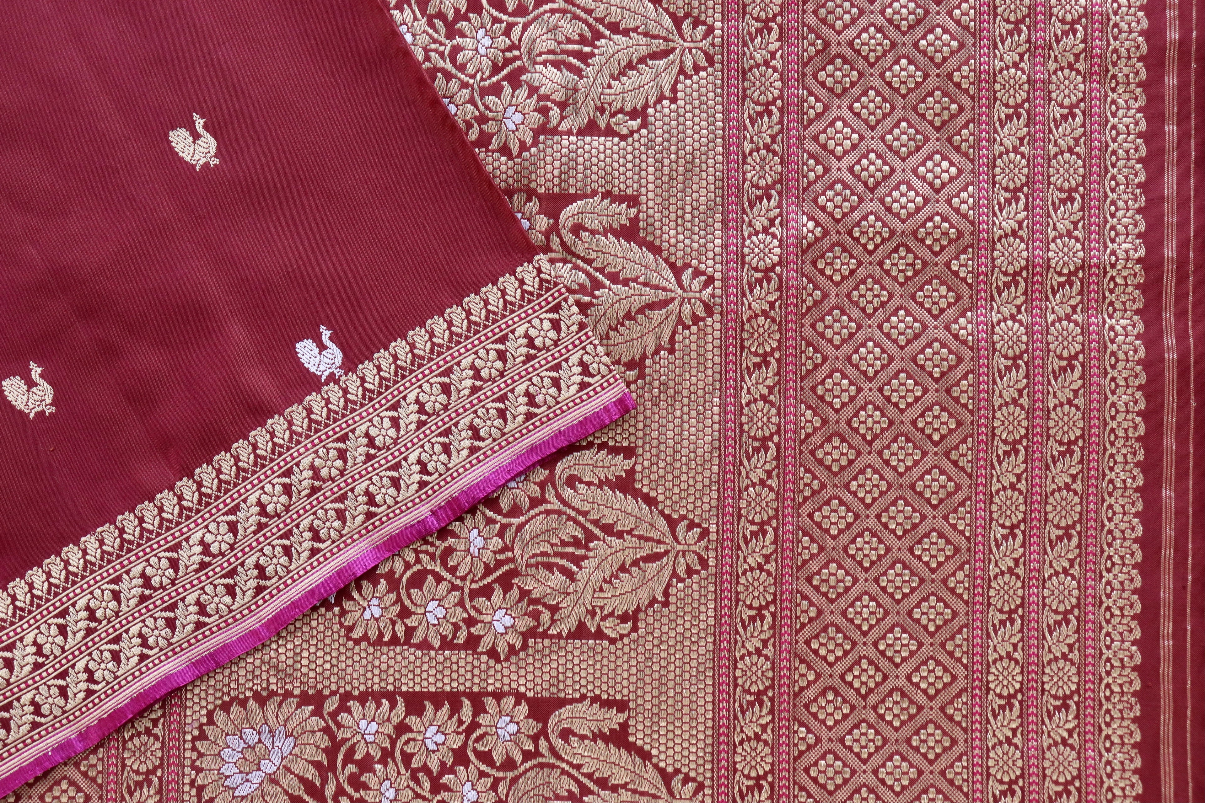 Coffee Brown Peacock Motif Pure Silk Handloom Banarasi Saree