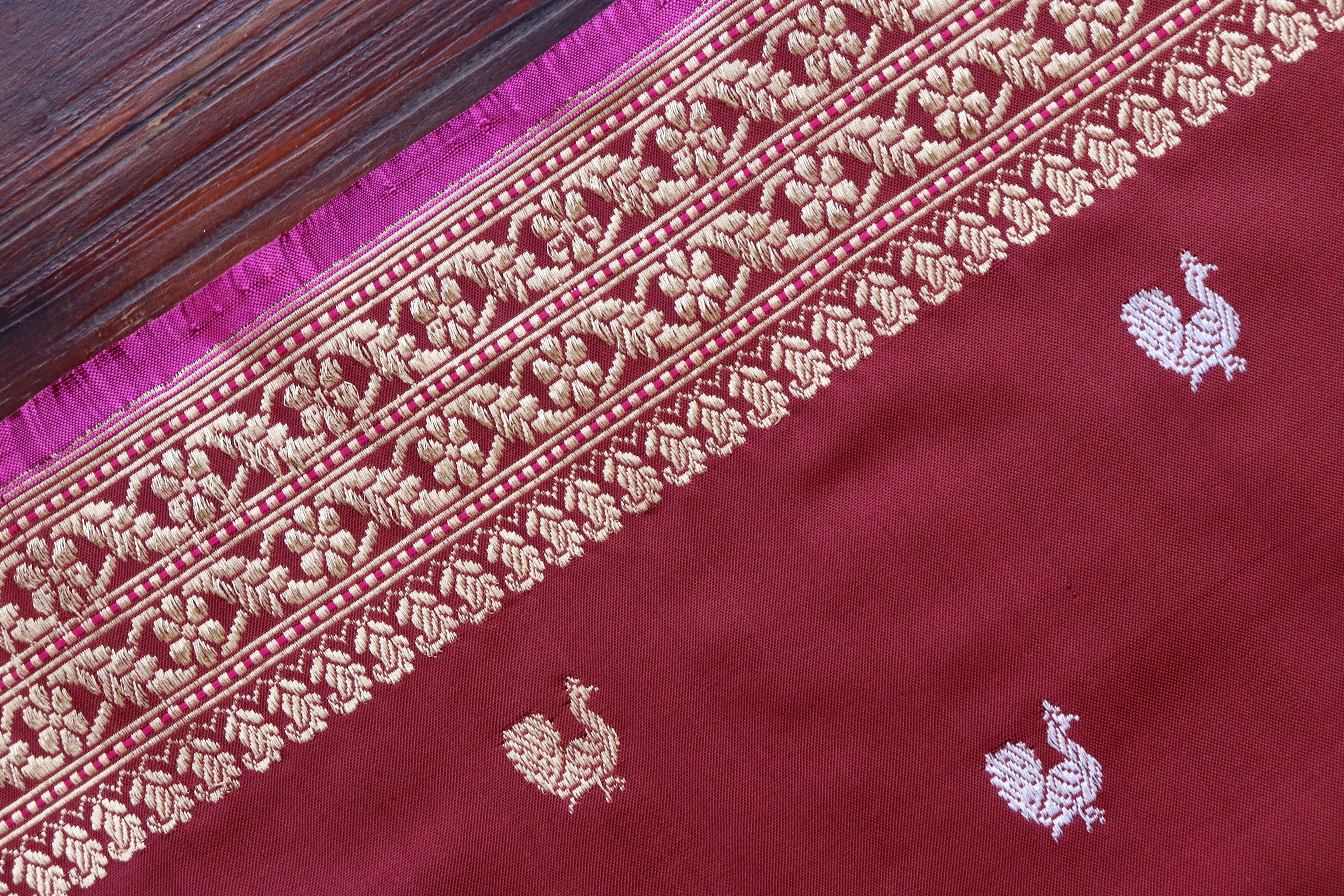 Coffee Brown Peacock Motif Pure Silk Handloom Banarasi Saree
